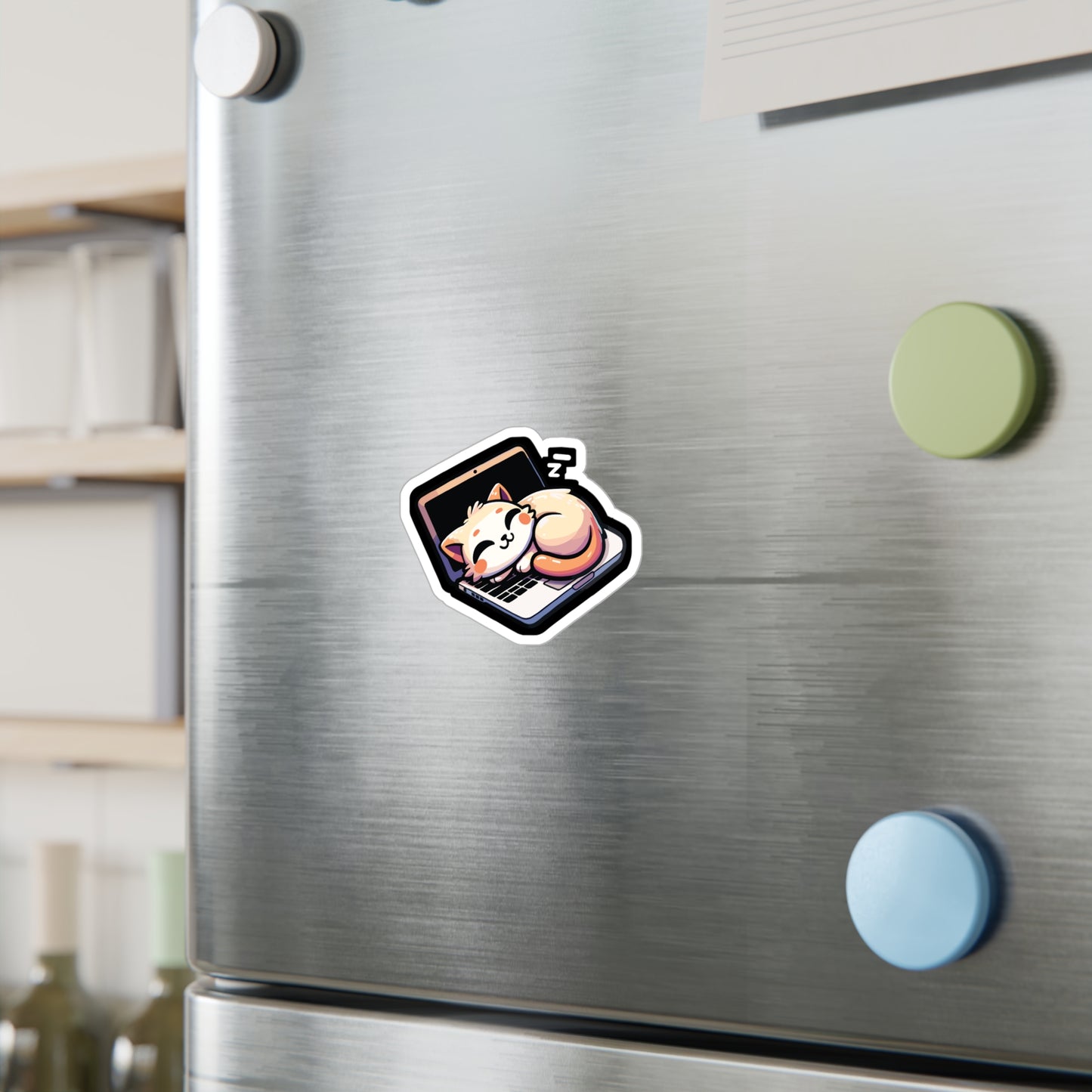Cat sleeping at Laptop - Cat Sticker for Car Window Laptop Sticker. Water Bottle Sticker, Vinyl Kittens Decal, Cats Sticker - Cat Gift