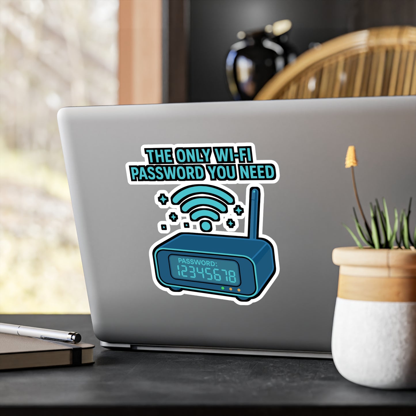 WiFi Sticker – The Only Wi Fi Password You Need Design, Fun Password 12345678 Decal for Router, Internet, Laptop, Waterproof Vinyl Decor