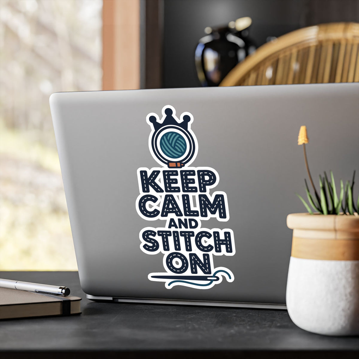 Embroidery Sticker - Keep Calm And Stitch On - Needlework Decals for Crafting and Stitching Fans, Laptop or Water Bottle