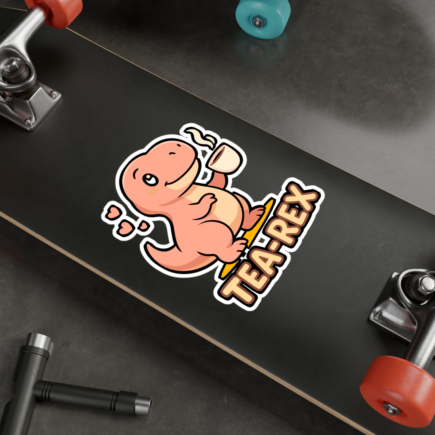 Dinosaur Sticker – Tea Rex Cartoon Pun Decals, Funny Wordplay Design for Laptop, Water Bottle, Waterproof Vinyl Decor