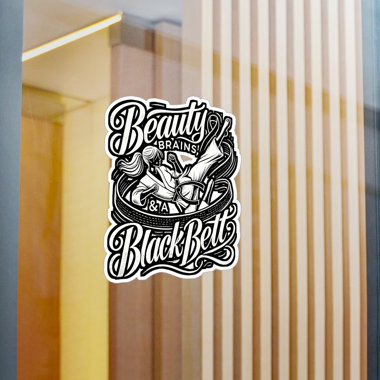 Beauty, Brains & A Black Belt – Karate Sticker for Laptop or Water Bottle | Vinyl Karate Gift Decal for Martial Arts Enthusiasts