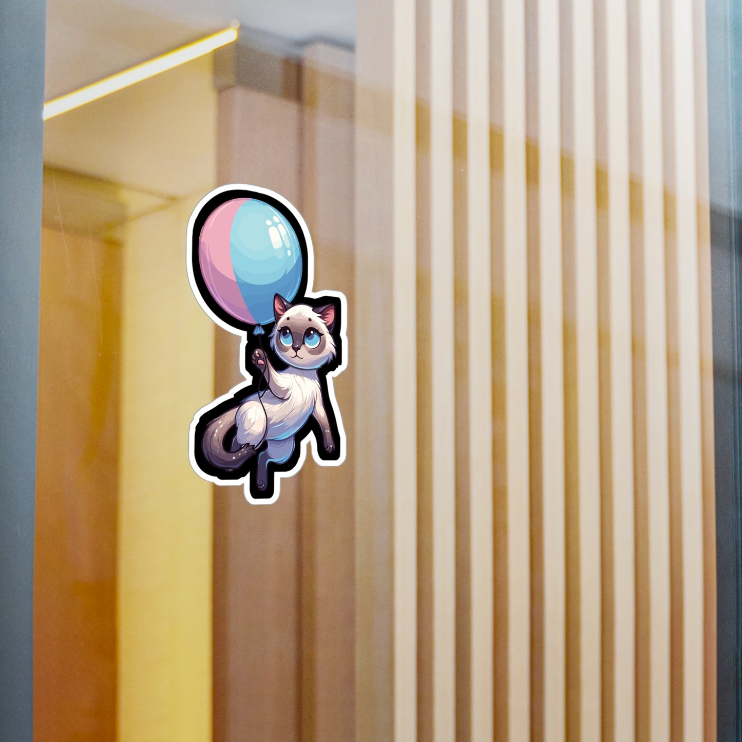 Cat with Balloon - Cat Sticker for Car Window Wall Laptop Sticker. Water Bottle Sticker, Vinyl Balloon Decal, Floating Sticker - Cat Gift