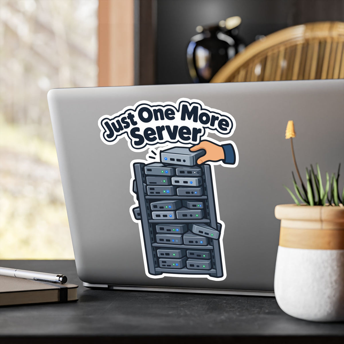 Server Sticker with Just One More Server Design – Decals for Rack Cabinets and Mini PCs