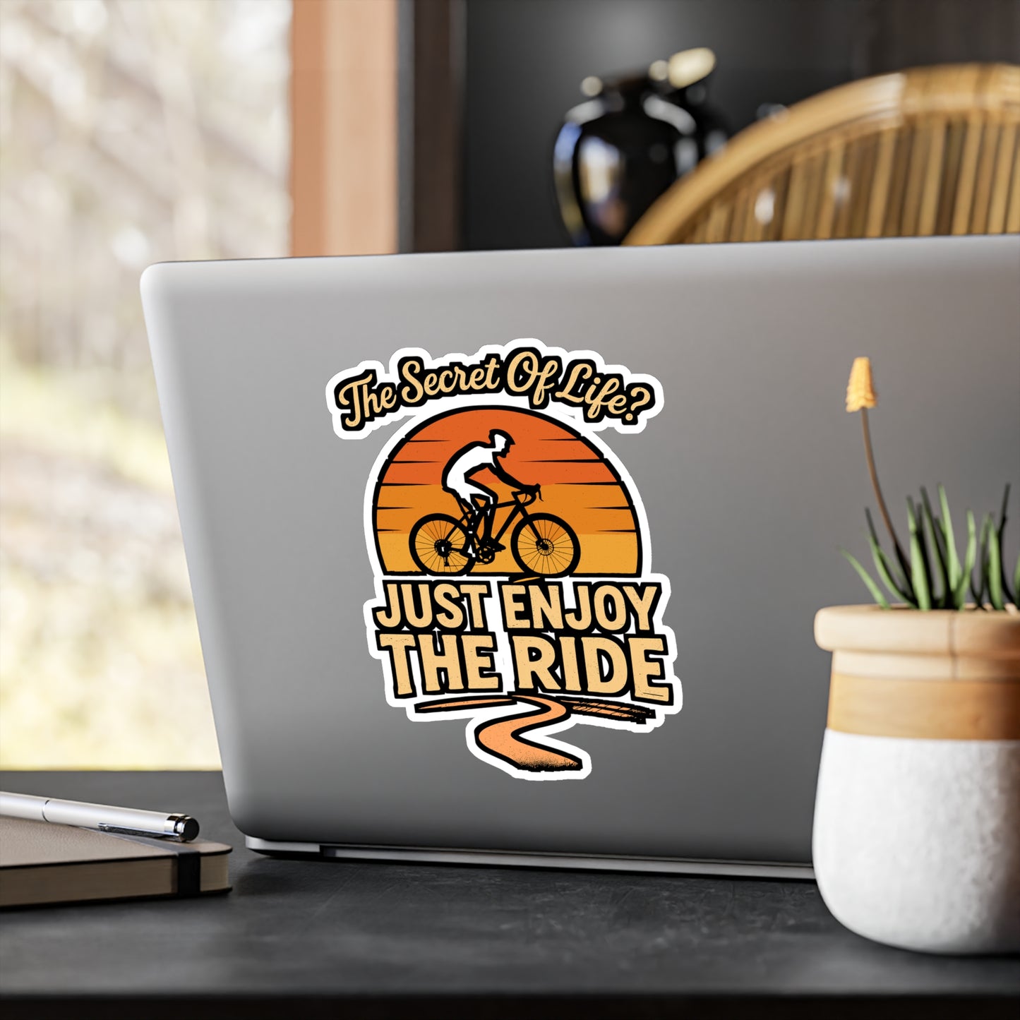 The Secret of Life? Just Enjoy the Ride – Cycling Sticker for Laptop or Water Bottle | Vinyl Chain Decal, Biker Gift, Motivational Quote