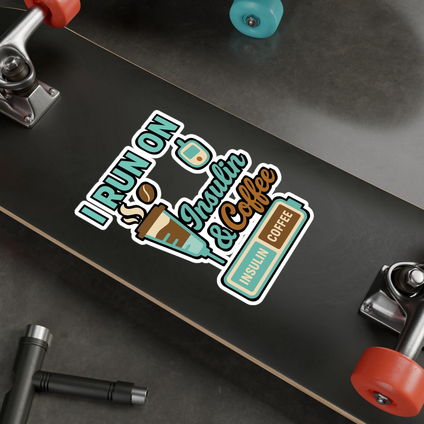 I Run On Insulin And Coffee - Insulin Sticker for Laptop, Water Bottle - Diabetic Gift for Coffee Lovers