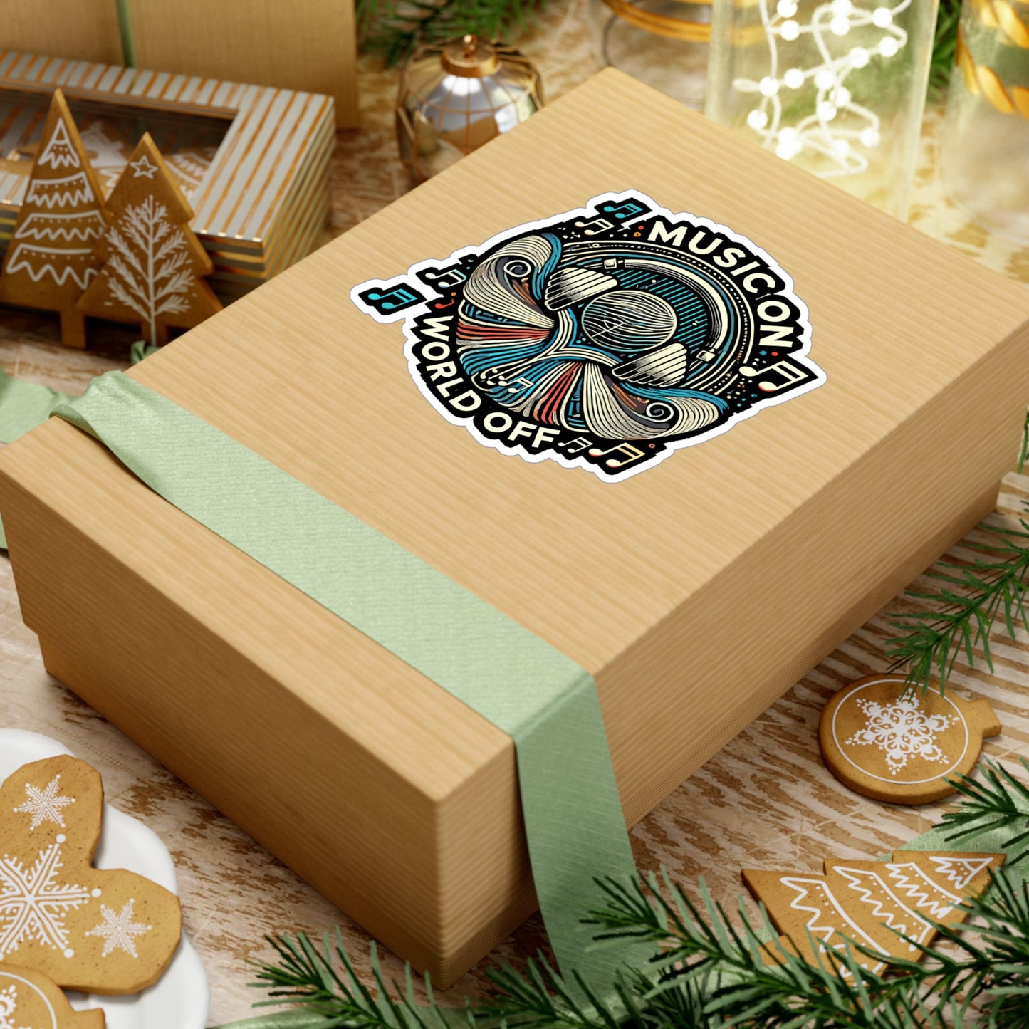 Music On World Off - Music Sticker for Laptop Sticker. Water Bottle Sticker, Vinyl Headphone Decal - Music Gift