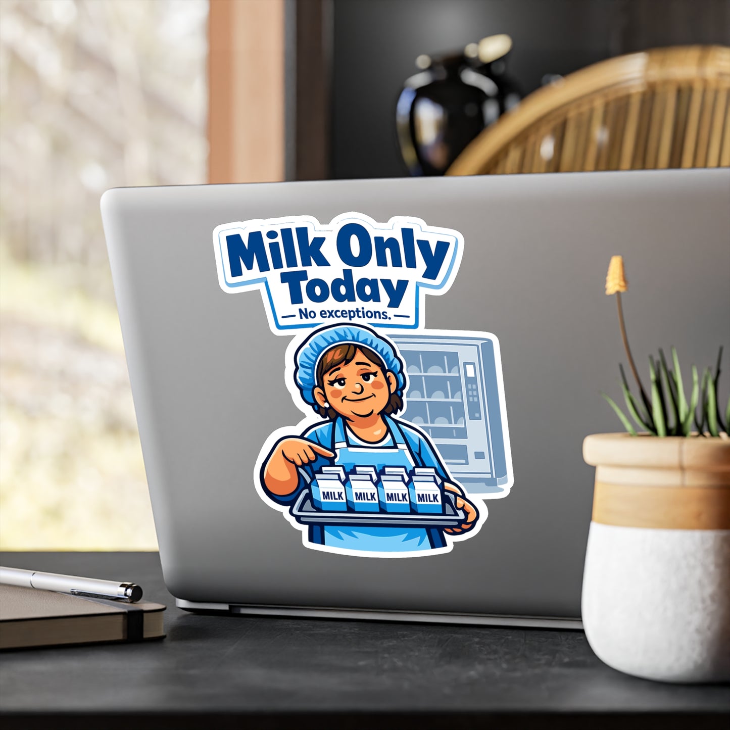 Lunch Lady Sticker "Milk Only Today" Funny School Canteen Design Waterproof Vinyl decals for Laptop, Water Bottle
