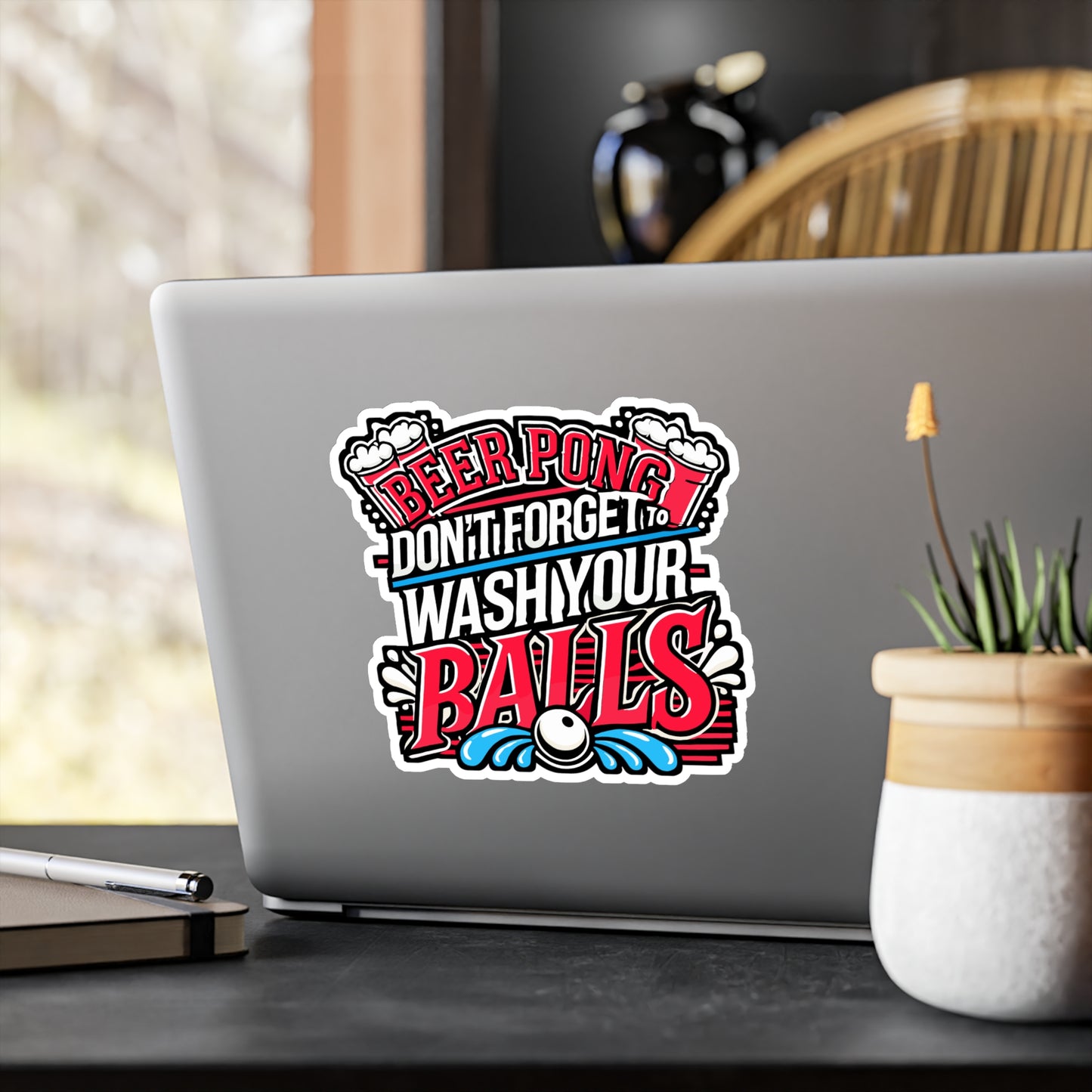 Beer Pong Don’t Forget To Wash Your Balls – Vinyl Sticker for Laptop & Water Bottle | Funny Beer Pong Gift, Party Decal
