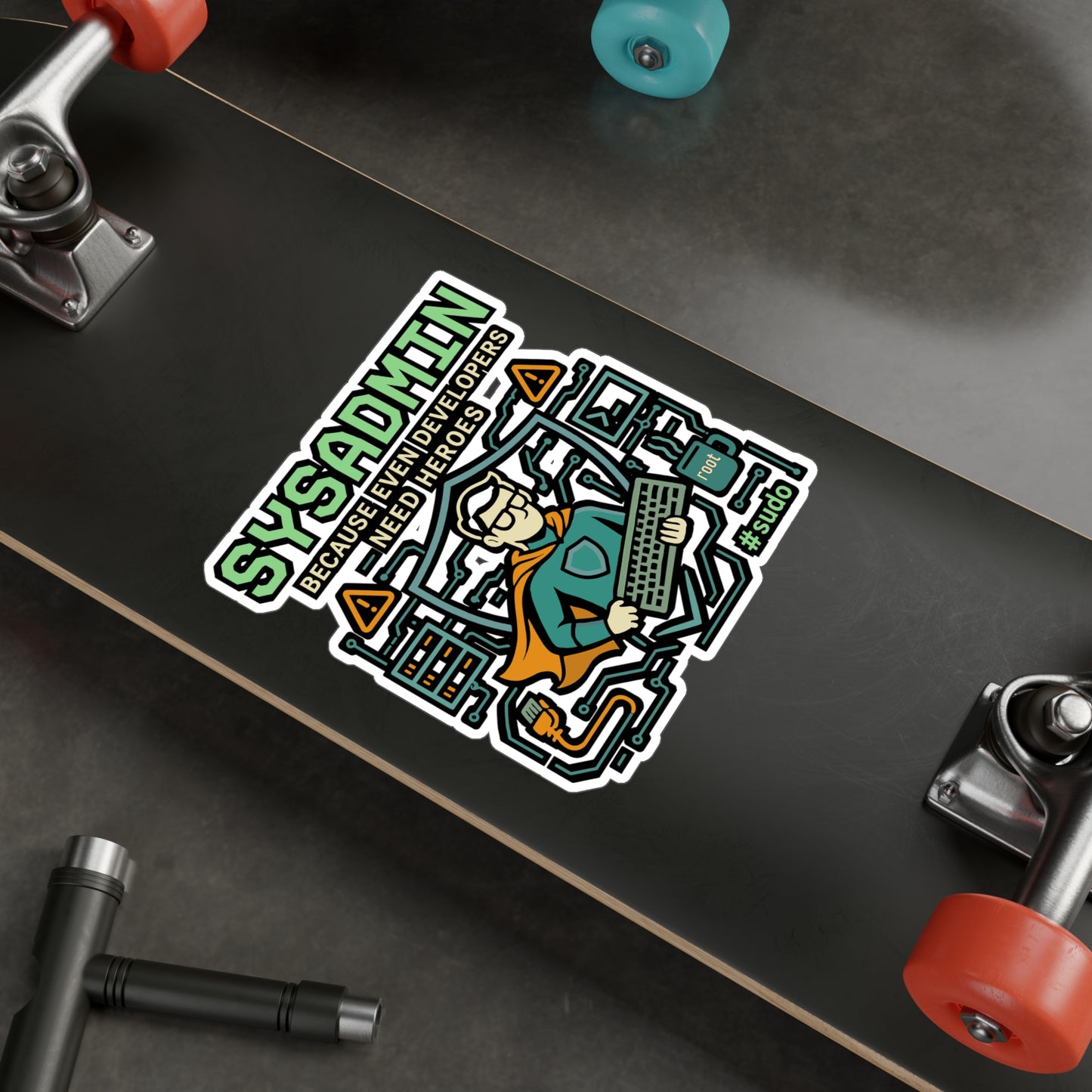 Sysadmin Sticker – "Sysadmin Because Even Developers Need Heroes" Decals for Laptop, Server Room, Waterproof Vinyl, Gift for Network Engineer, Protocol Fans