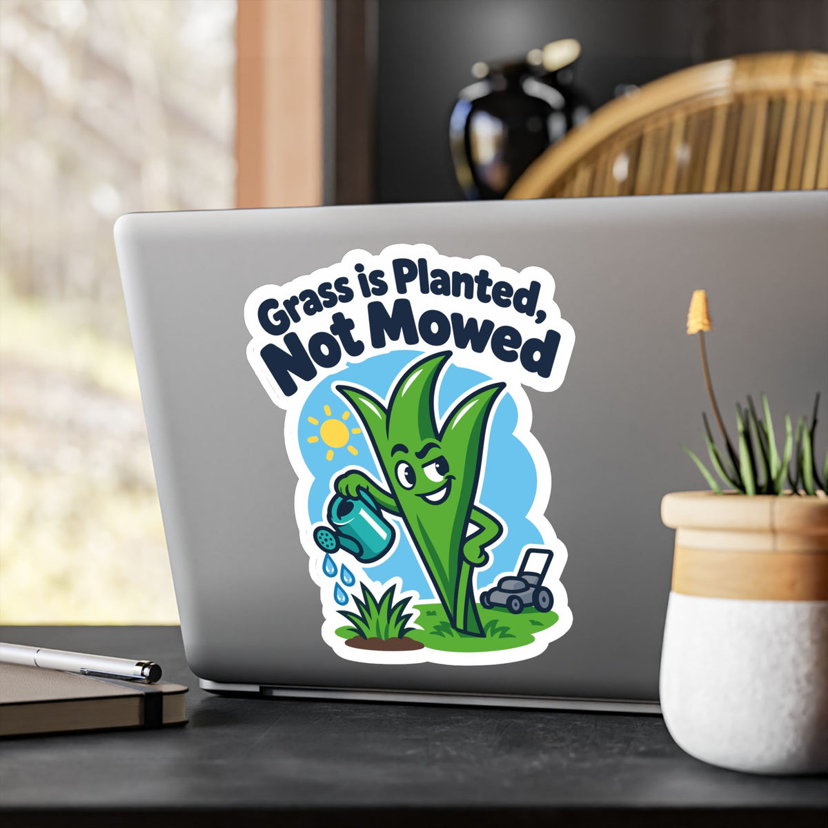 Plants Sticker - Grass is Planted, Not Mowed - Nature-Inspired Dandelion decals for Laptop or Water Bottle, Friendship Gift