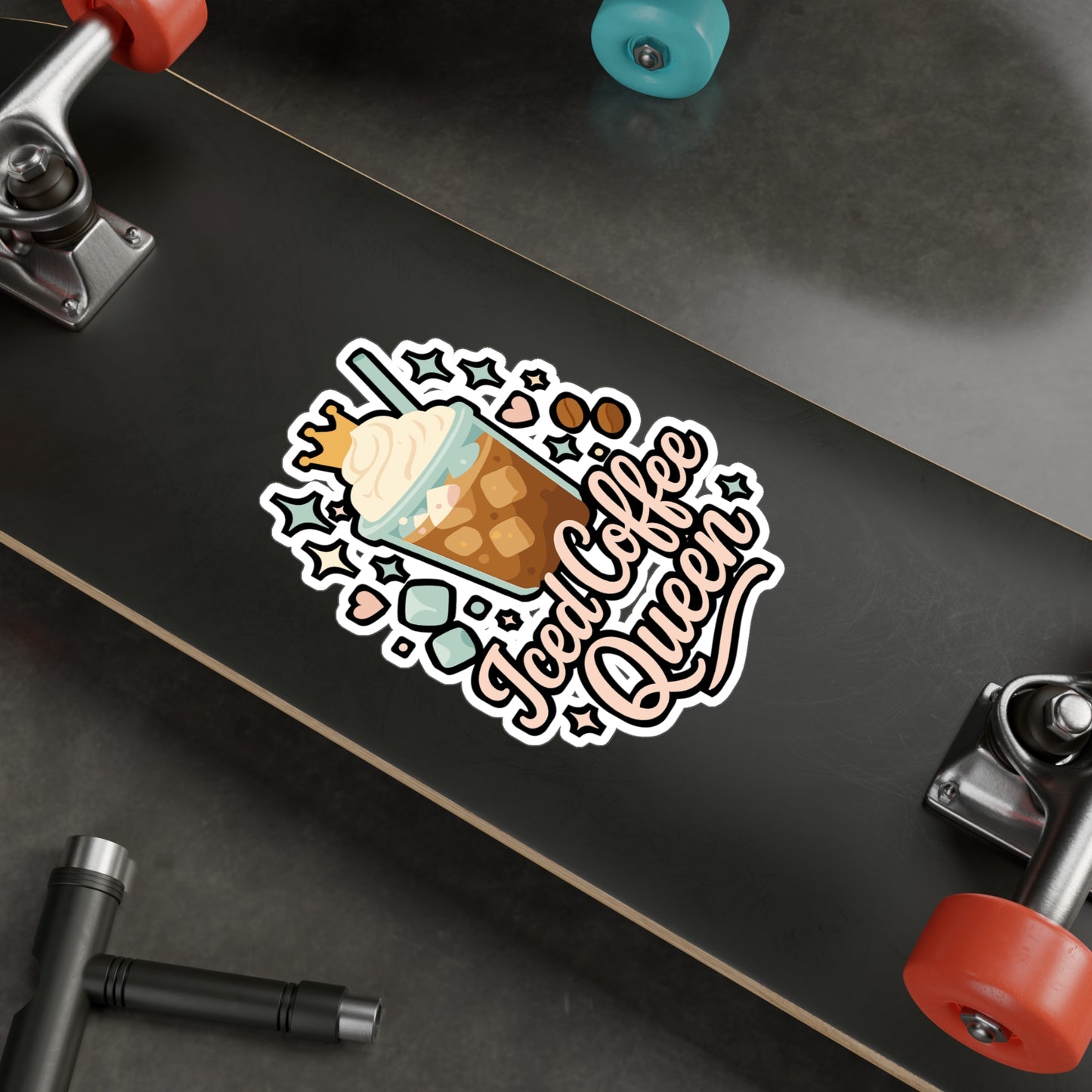 Iced Coffee Sticker – "Iced Coffee Queen" Decals for Laptop or Water Bottle, Cute Caffeine Vinyl Sticker, Coffee Lover Gift, Waterproof, Queen Design