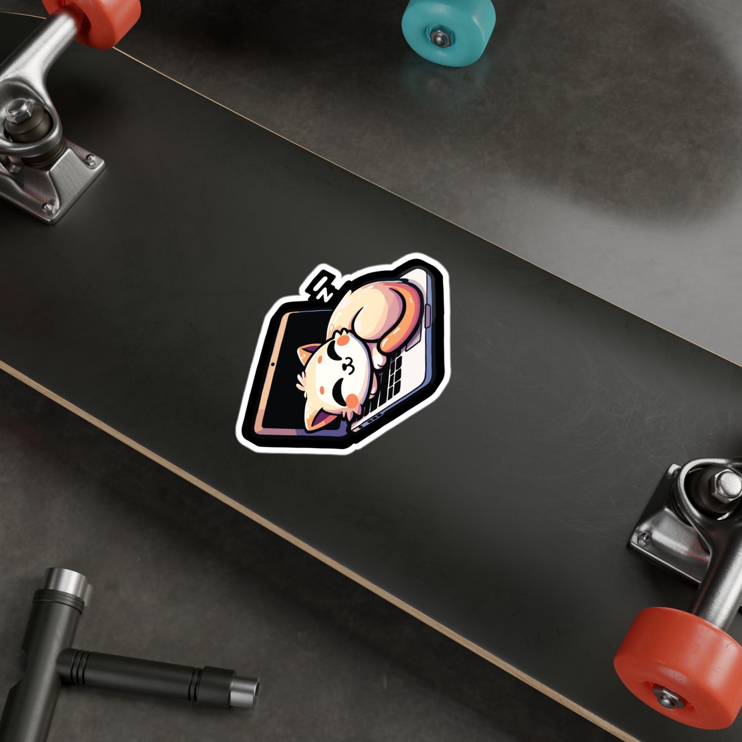 Cat sleeping at Laptop - Cat Sticker for Car Window Laptop Sticker. Water Bottle Sticker, Vinyl Kittens Decal, Cats Sticker - Cat Gift