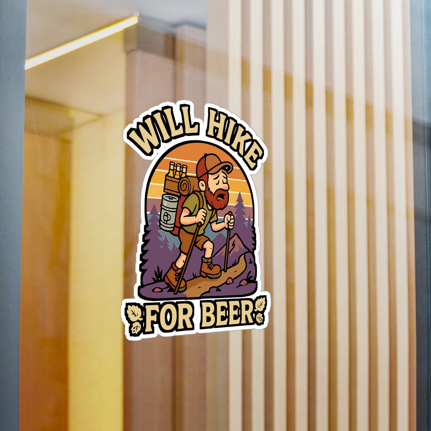 Will Hike For Beer - Hiking Sticker for Water Bottles, Laptops - Funny Gift for Hikers, Outdoors Enthusiasts