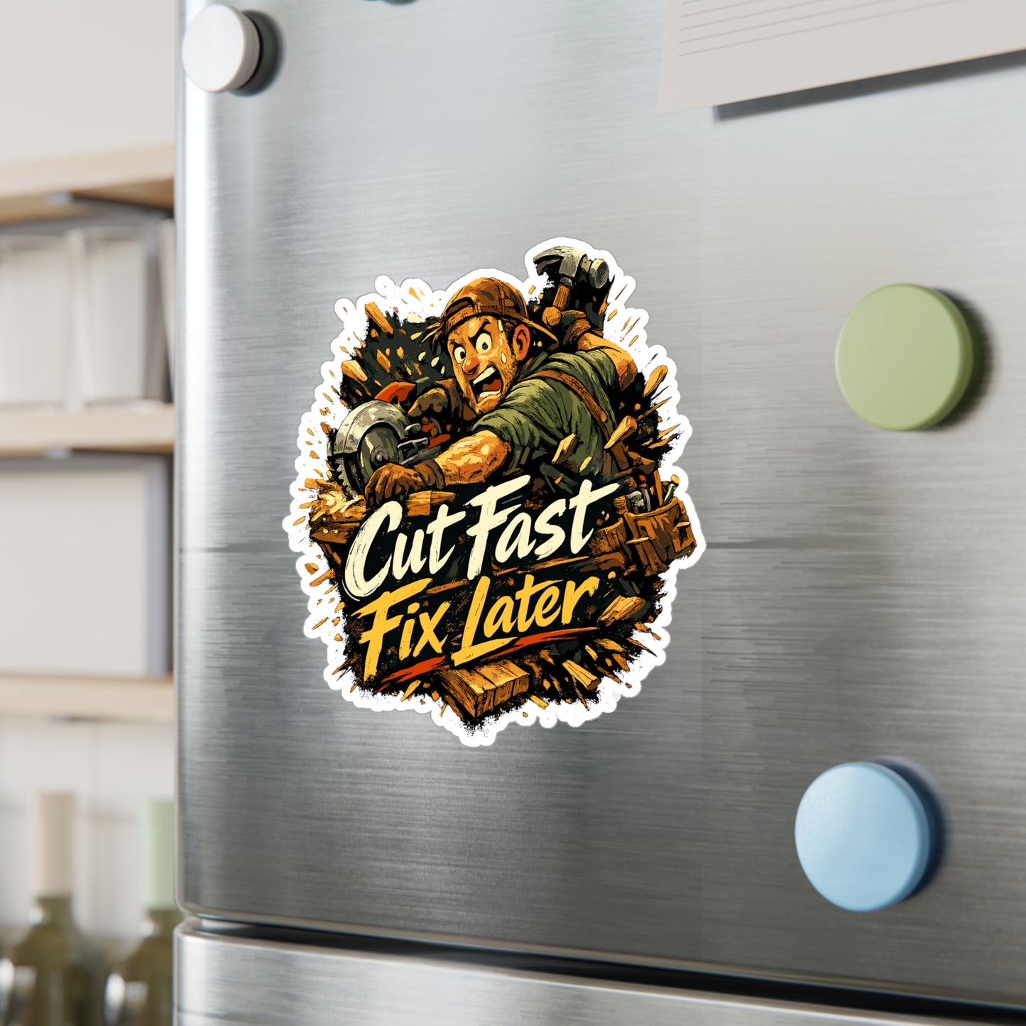 Carpenter Sticker Cut Fast Fix Later Funny Woodworker Woodworking Decals, Waterproof Vinyl for Laptop Water Bottle