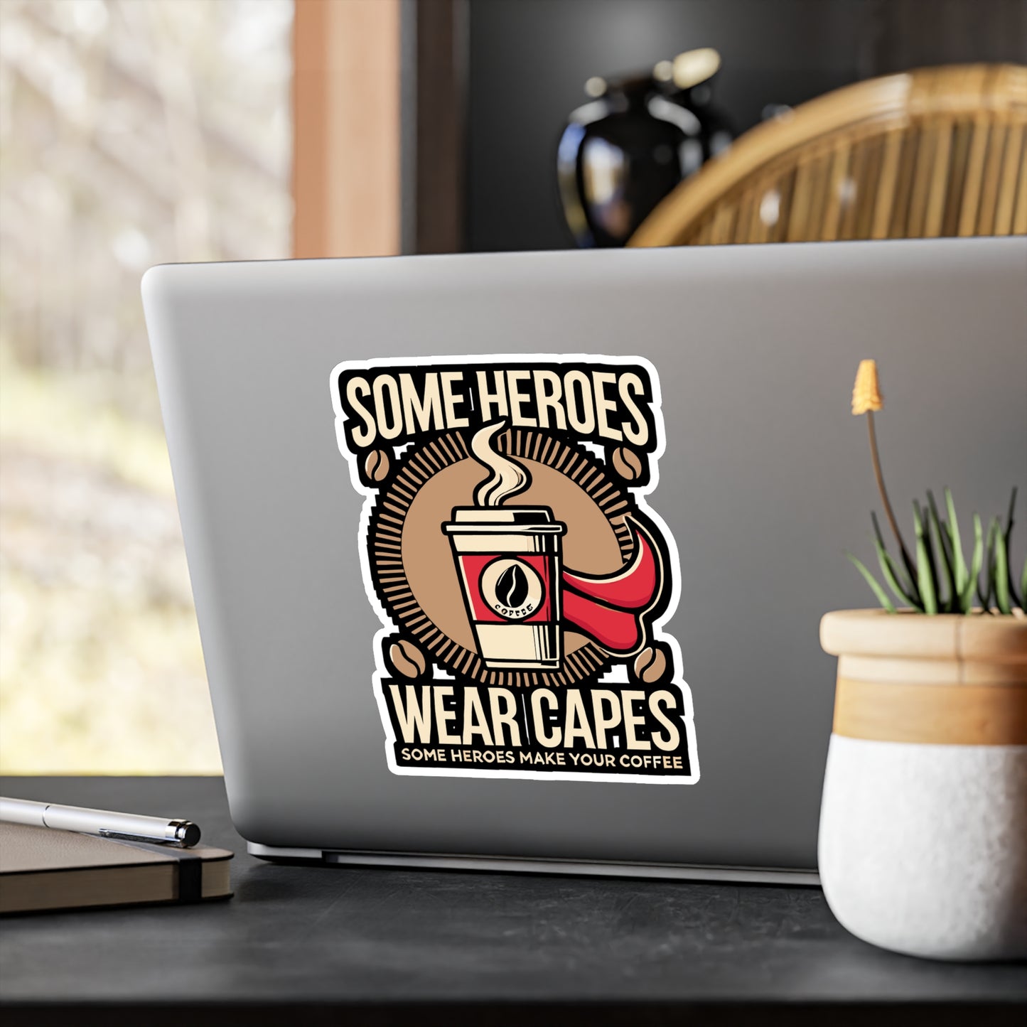Some Heroes Wear Capes, Some Make Your Coffee – Funny Barista Sticker for Laptop, Bottle & More | Gift for Caffeine Fans