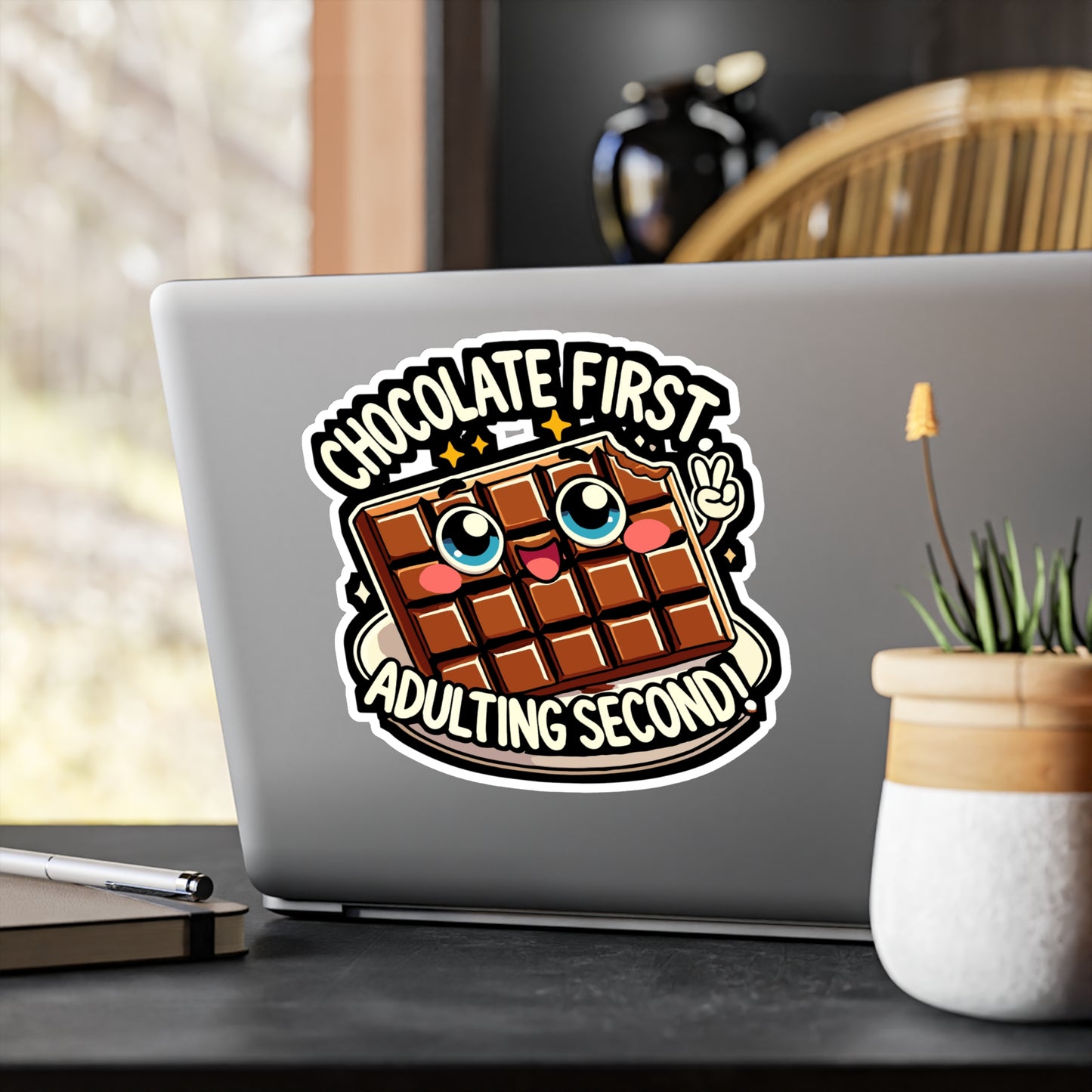 Chocolate First Adulting Second - Chocolate Sticker for Laptop Sticker. Water Bottle Sticker, Vinyl Adult Decal - Chocolate Gift