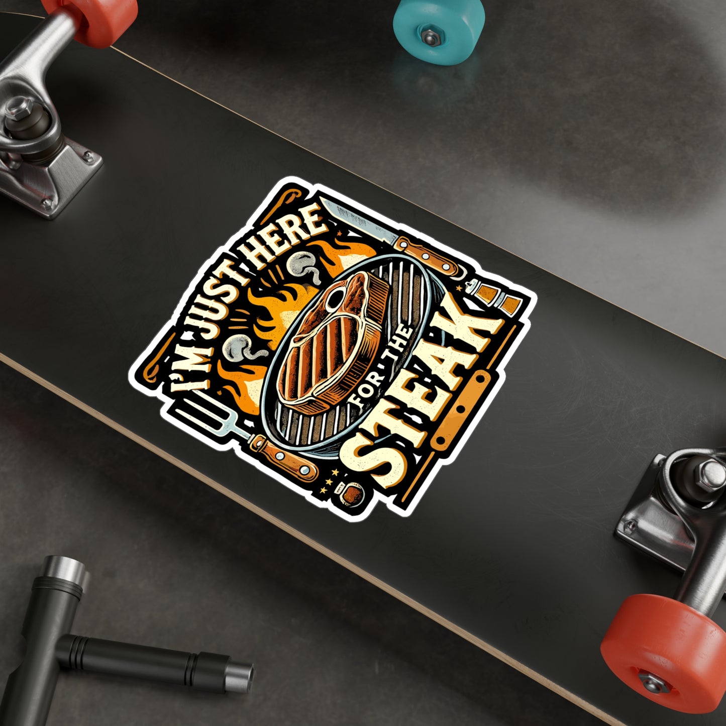 I'm Just Here For The Steak - Steak Sticker for Laptop Sticker. Water Bottle Sticker, Vinyl BBQ Decal - Steak Gift
