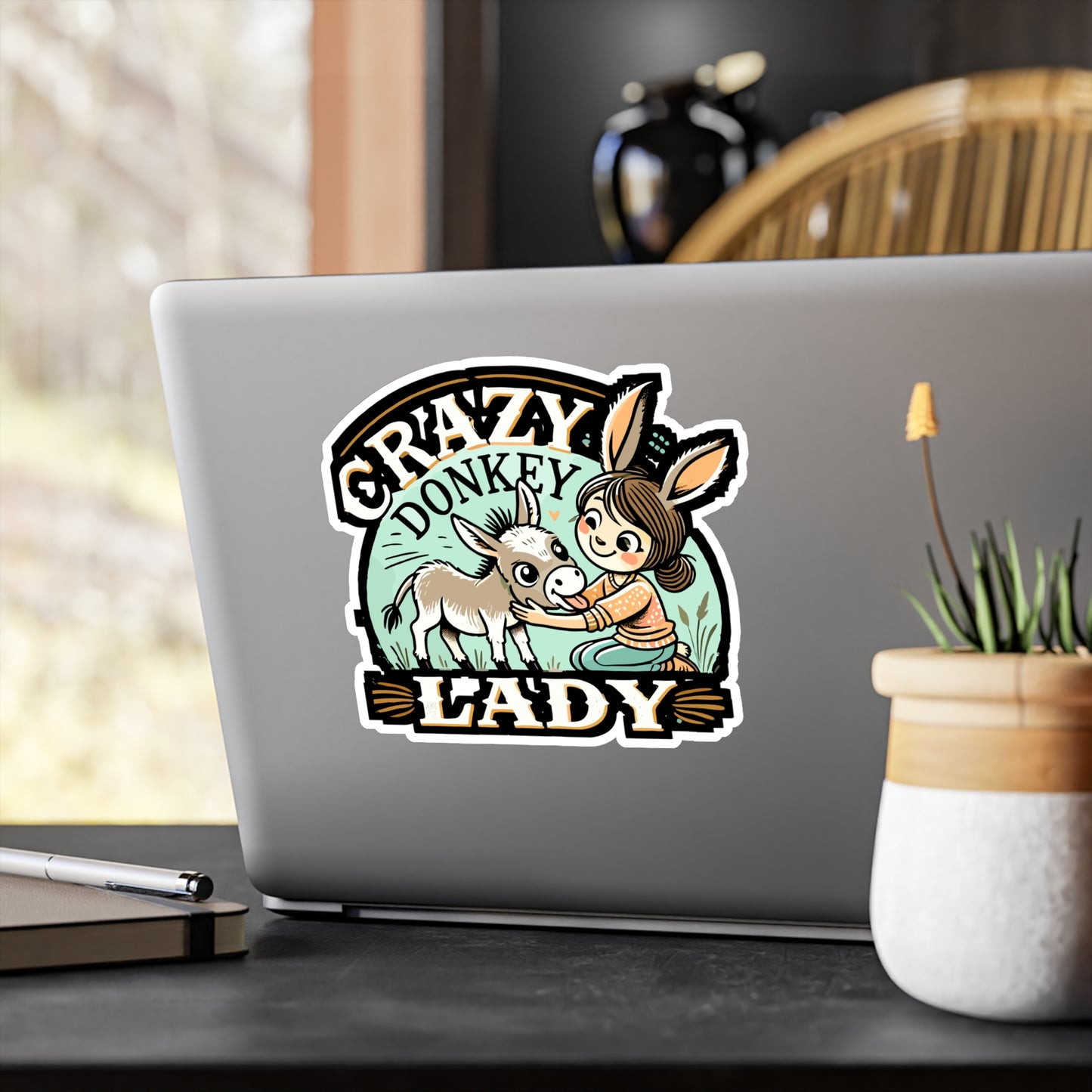 Crazy Donkey Lady - Donkey Sticker for Laptop Sticker. Water Bottle Sticker, Vinyl Animal Decal - Donkey Gift