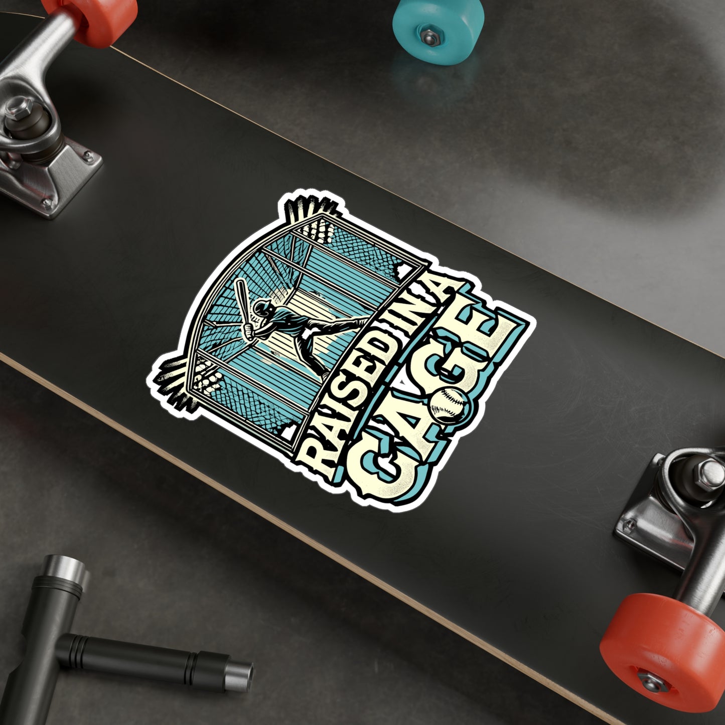 Raised In A Cage – Baseball Sticker for Car, Laptop, or Water Bottle | Vinyl Softball Decal & Game Day Gift