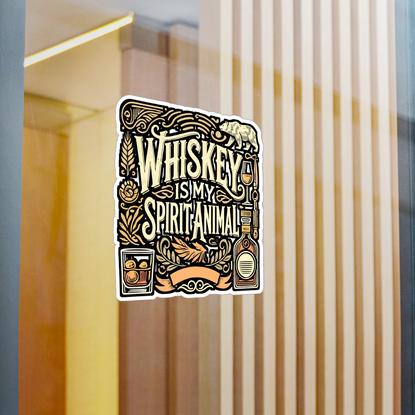 Whiskey Is My Spirit Animal – Vinyl Sticker for Laptop or Water Bottle | Brandy & Bourbon Lover Gift