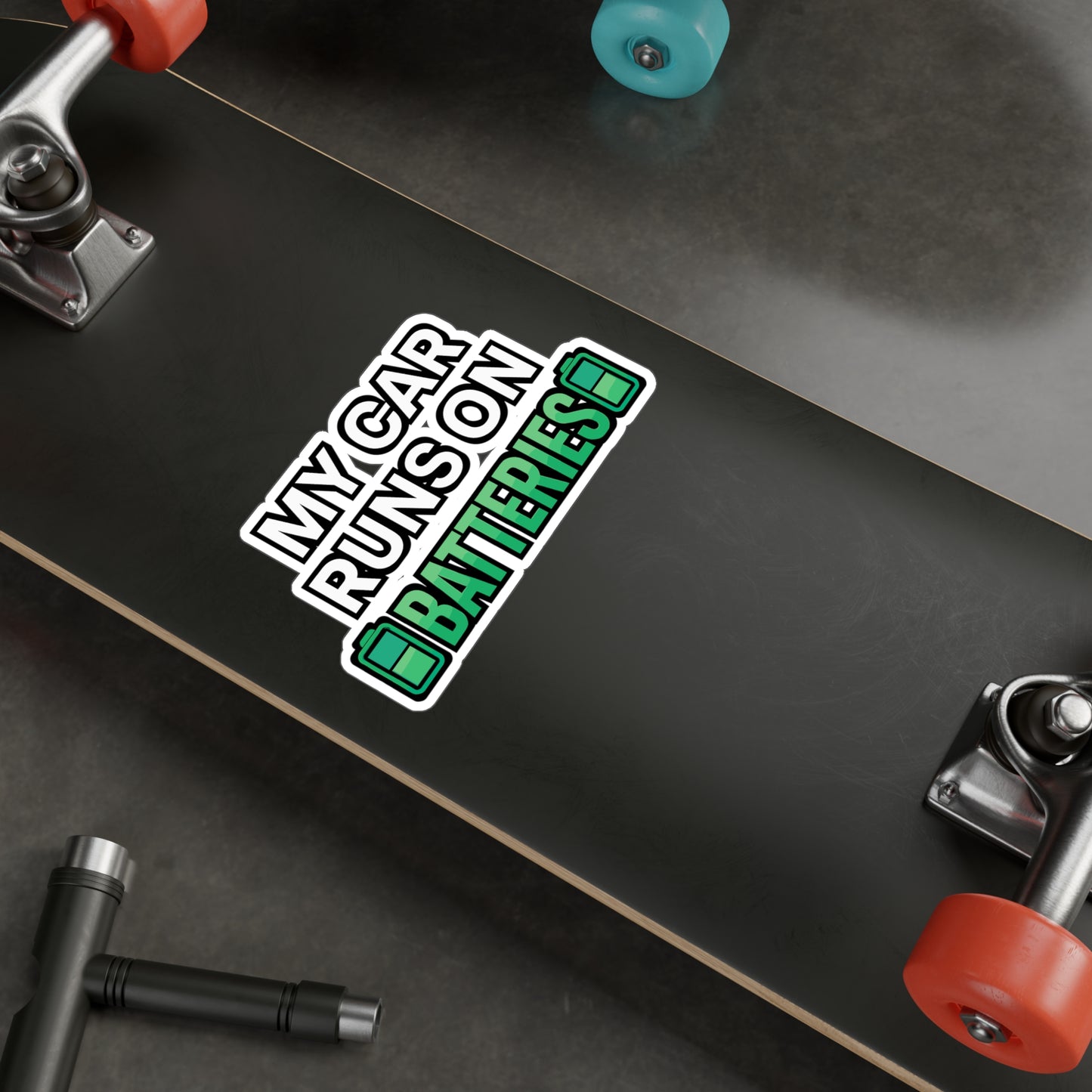 My Car Runs On Batteries – Electric Car Sticker for Laptop or Water Bottle | Eco-Friendly Vinyl Decal | EV Owner Gift
