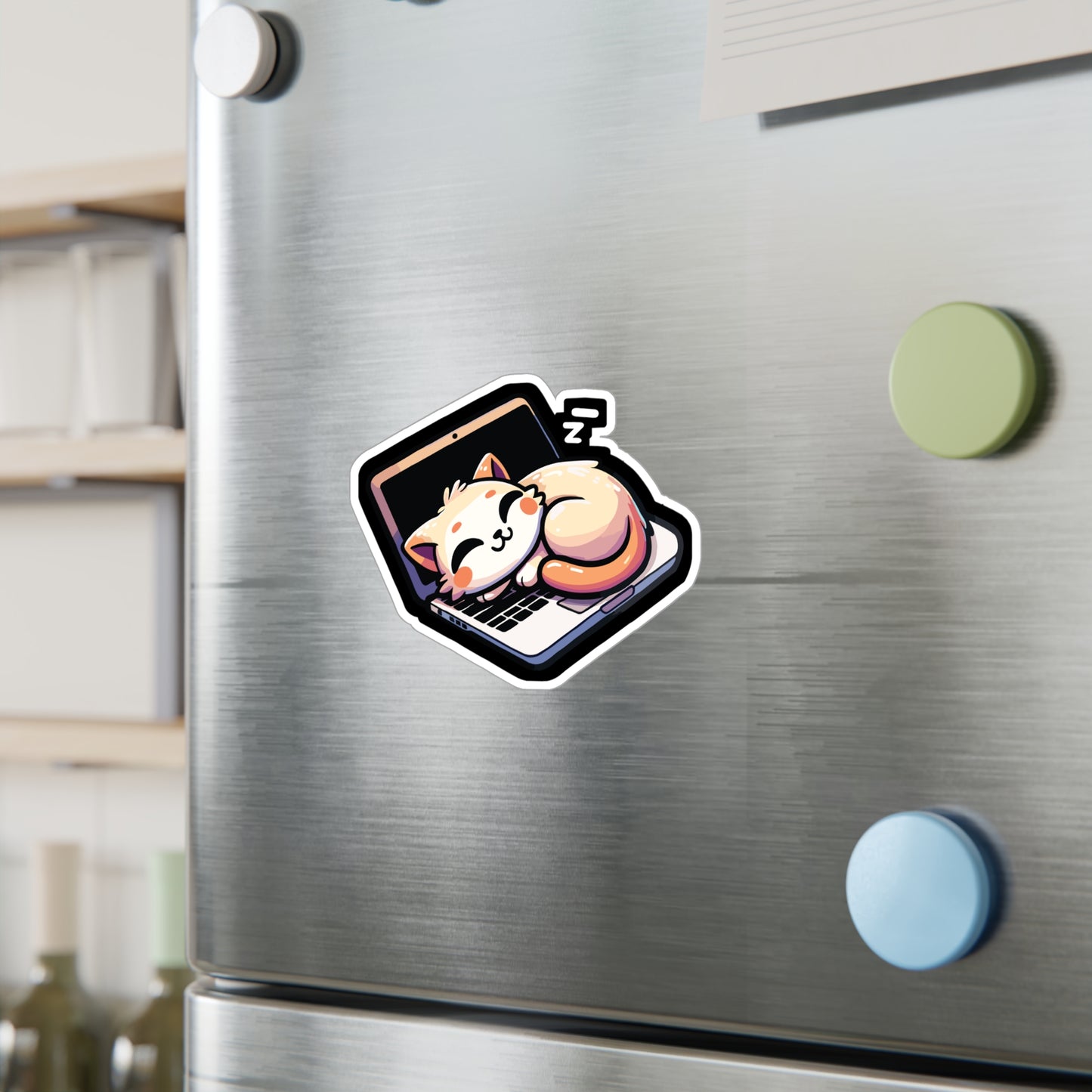 Cat sleeping at Laptop - Cat Sticker for Car Window Laptop Sticker. Water Bottle Sticker, Vinyl Kittens Decal, Cats Sticker - Cat Gift