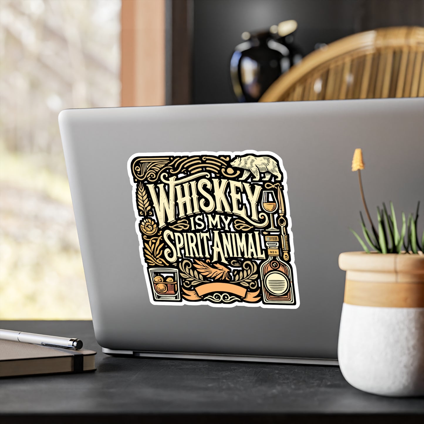 Whiskey Is My Spirit Animal – Vinyl Sticker for Laptop or Water Bottle | Brandy & Bourbon Lover Gift