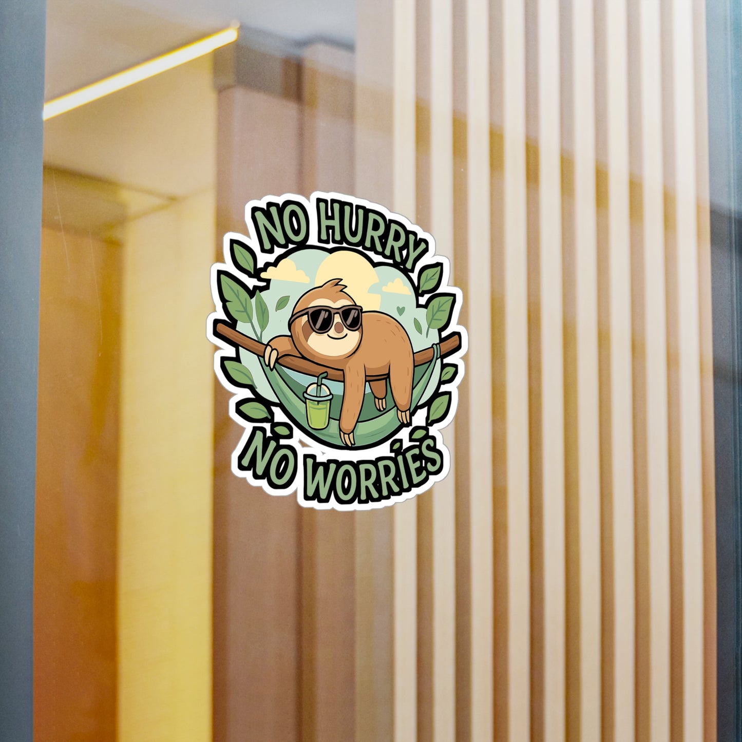 Sloth Sticker – No Hurry No Worries Decals for Laptop, Bed, or Water Bottle | Cute Sleepy Sloth Design, Waterproof Vinyl Sheets