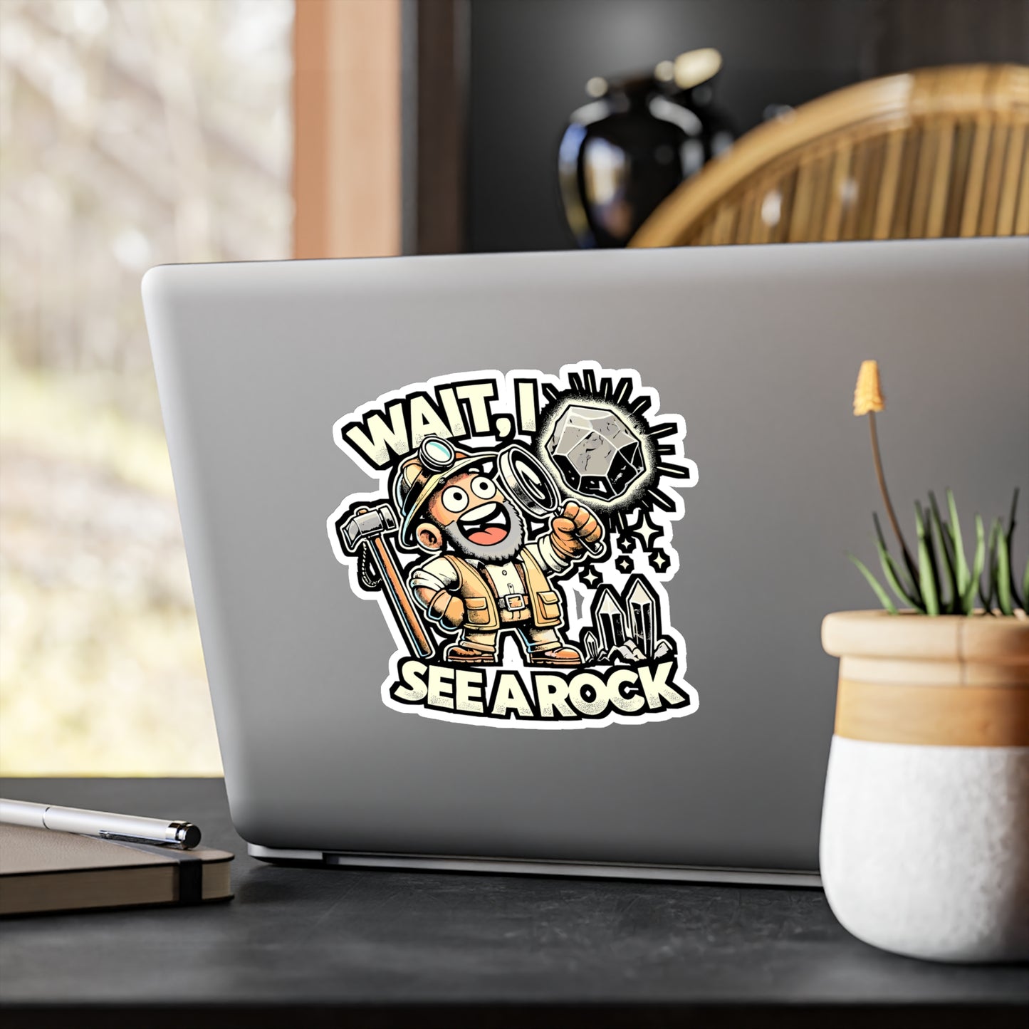 Wait I See A Rock – Geology Sticker for Car Window, Laptop, Water Bottle | Vinyl Geologist Decal, Rock Lover Gift