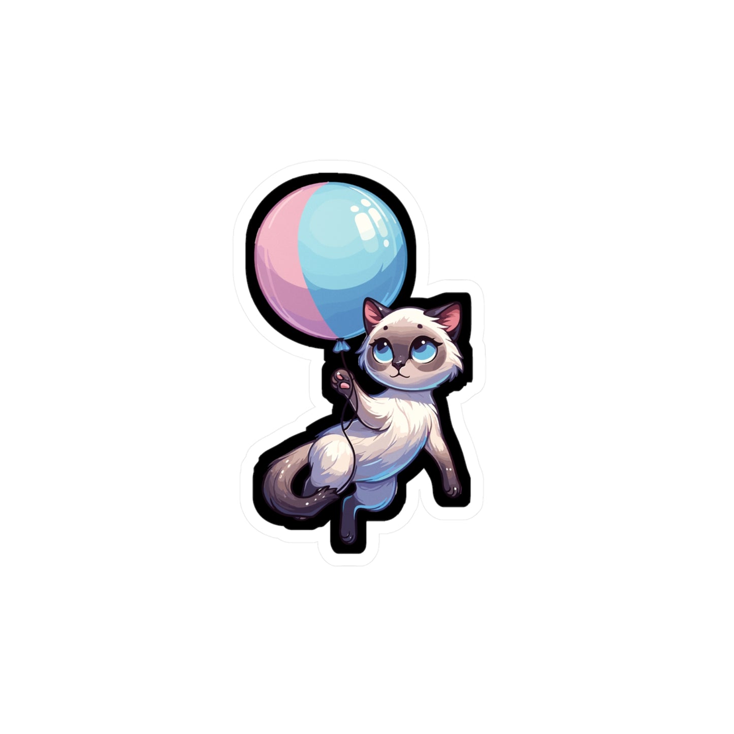 Cat with Balloon - Cat Sticker for Car Window Wall Laptop Sticker. Water Bottle Sticker, Vinyl Balloon Decal, Floating Sticker - Cat Gift
