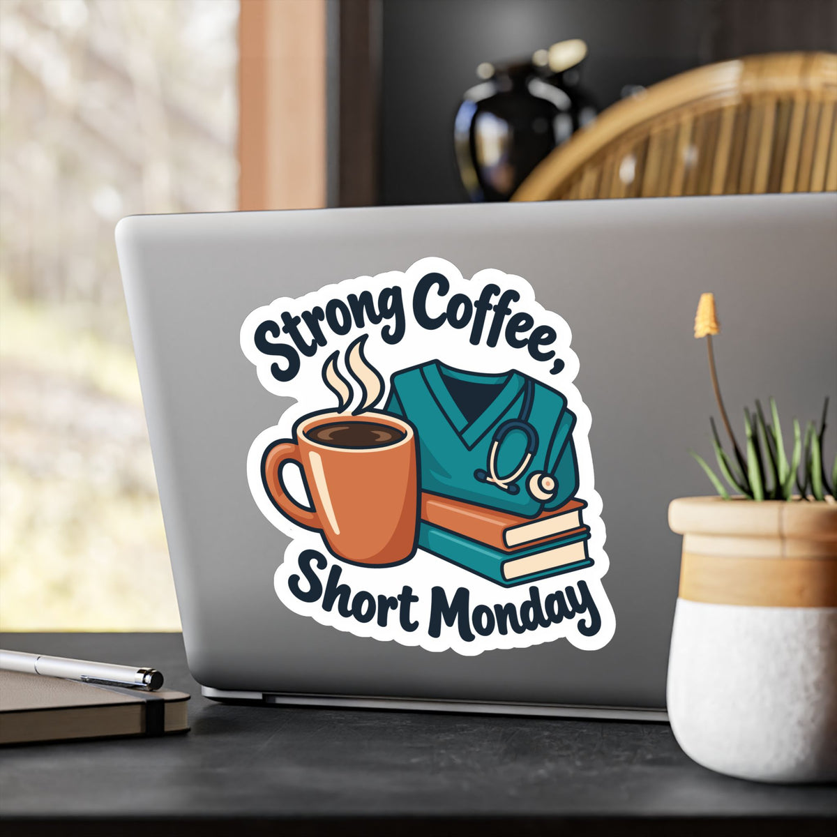 Nurse Sticker – Strong Coffee, Short Monday Funny Nursing Student Decals for Laptop, Water Bottle, Waterproof Vinyl