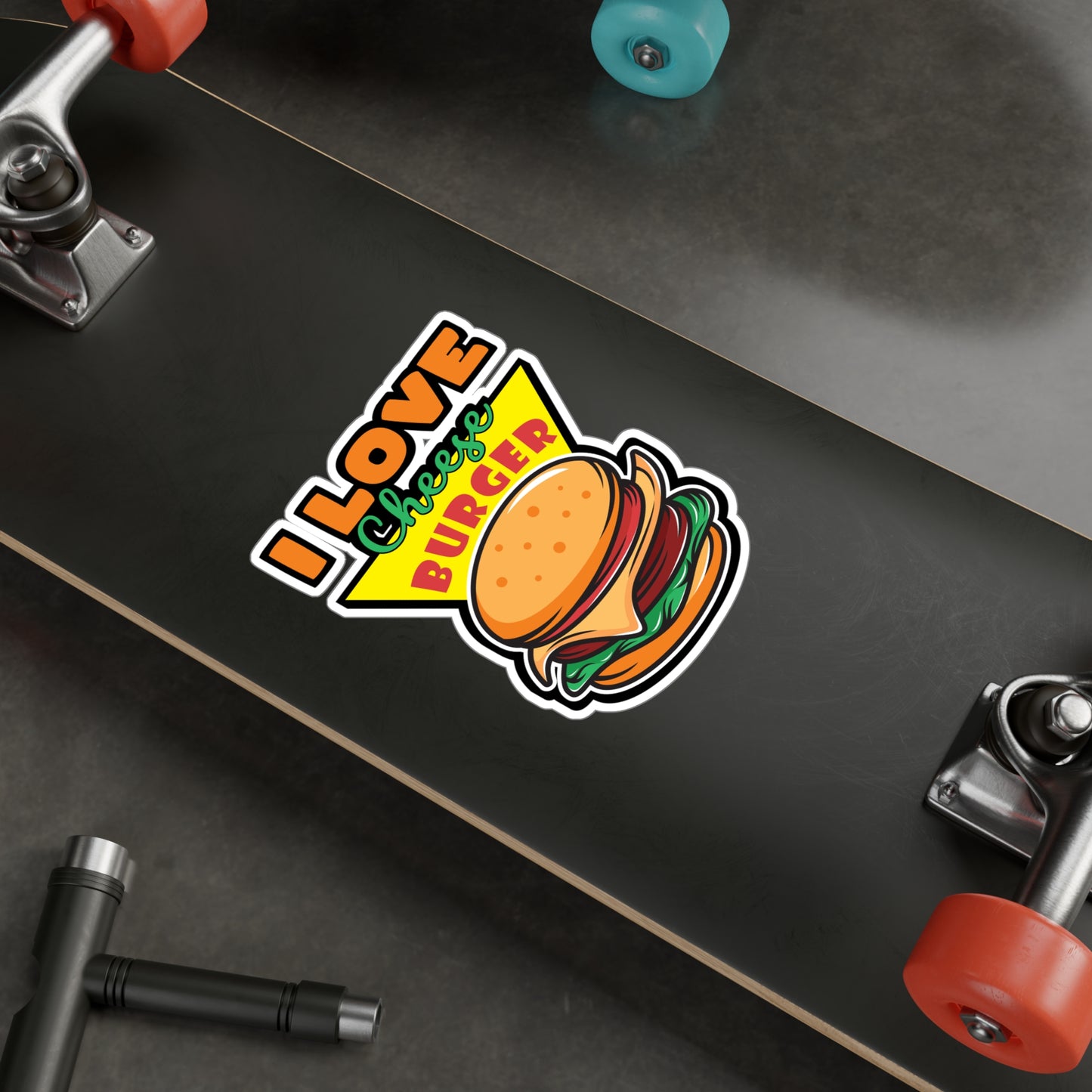 I Love Cheese Burger - Fastfood Sticker for Laptop Sticker. Water Bottle Sticker, Vinyl Fast food Decal - Fastfood Gift
