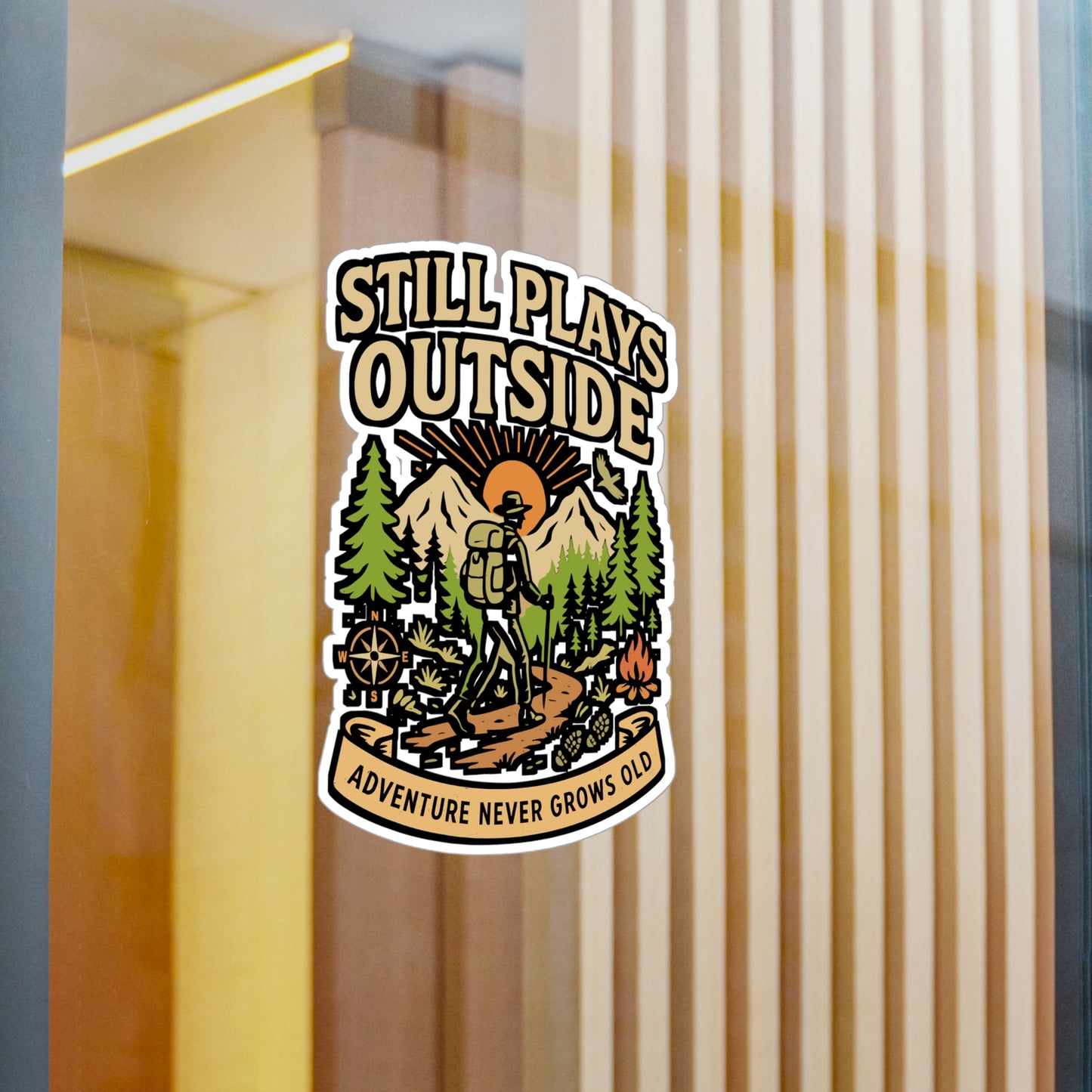 Still Plays Outside – Hiking Sticker for Laptop or Water Bottle | Vinyl Camping Decal, Nature Lover Gift