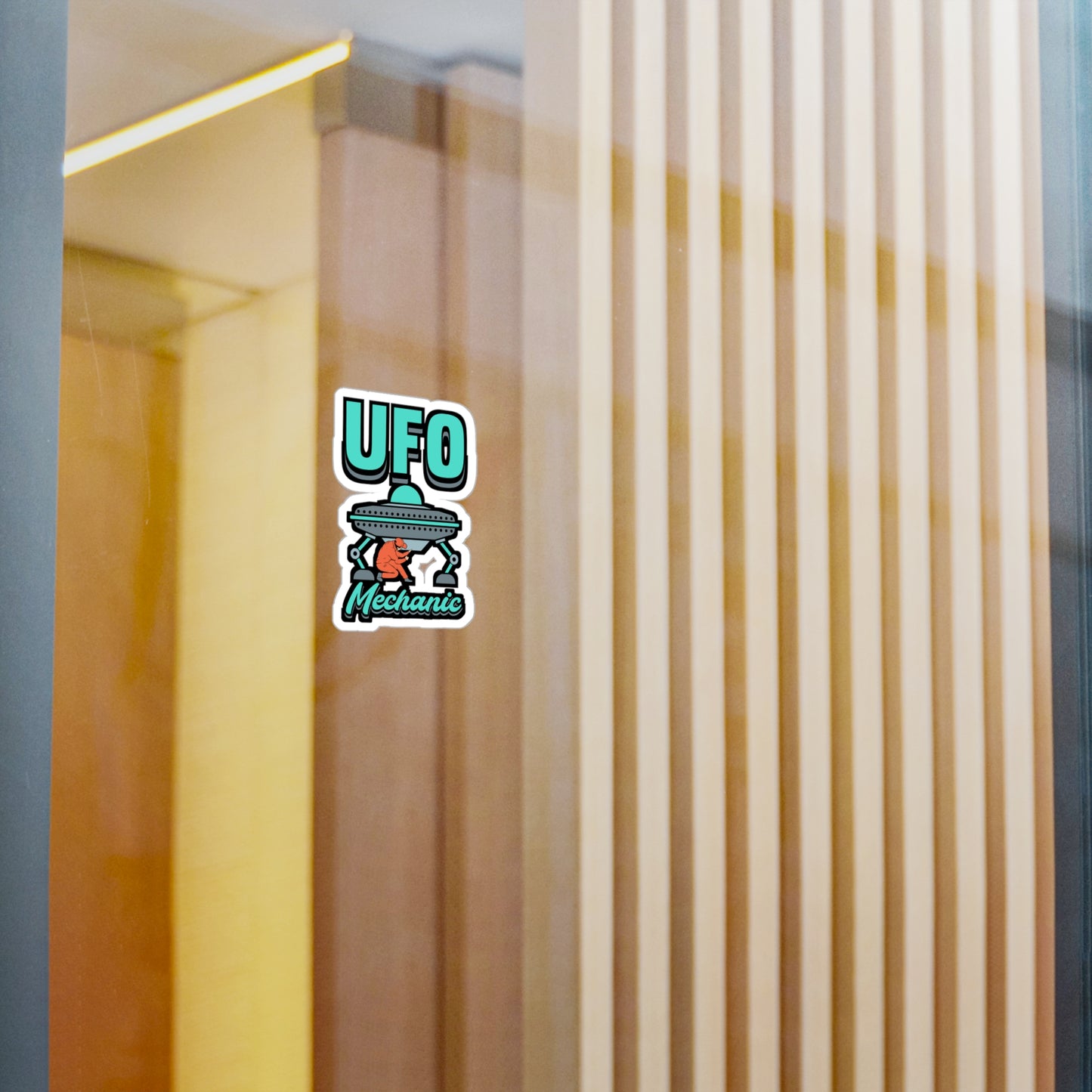 UFO Mechanic - Alien Sticker for Car Window Laptop Sticker. Water Bottle Sticker, Vinyl Space Decal, Area 51 Sticker - Alien Gift