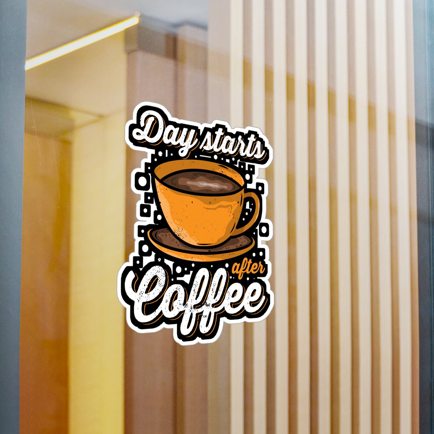 Day starts after Coffee - Coffee Sticker for Laptop Sticker. Water Bottle Sticker, Vinyl Cappuccino Decal - Coffee Gift