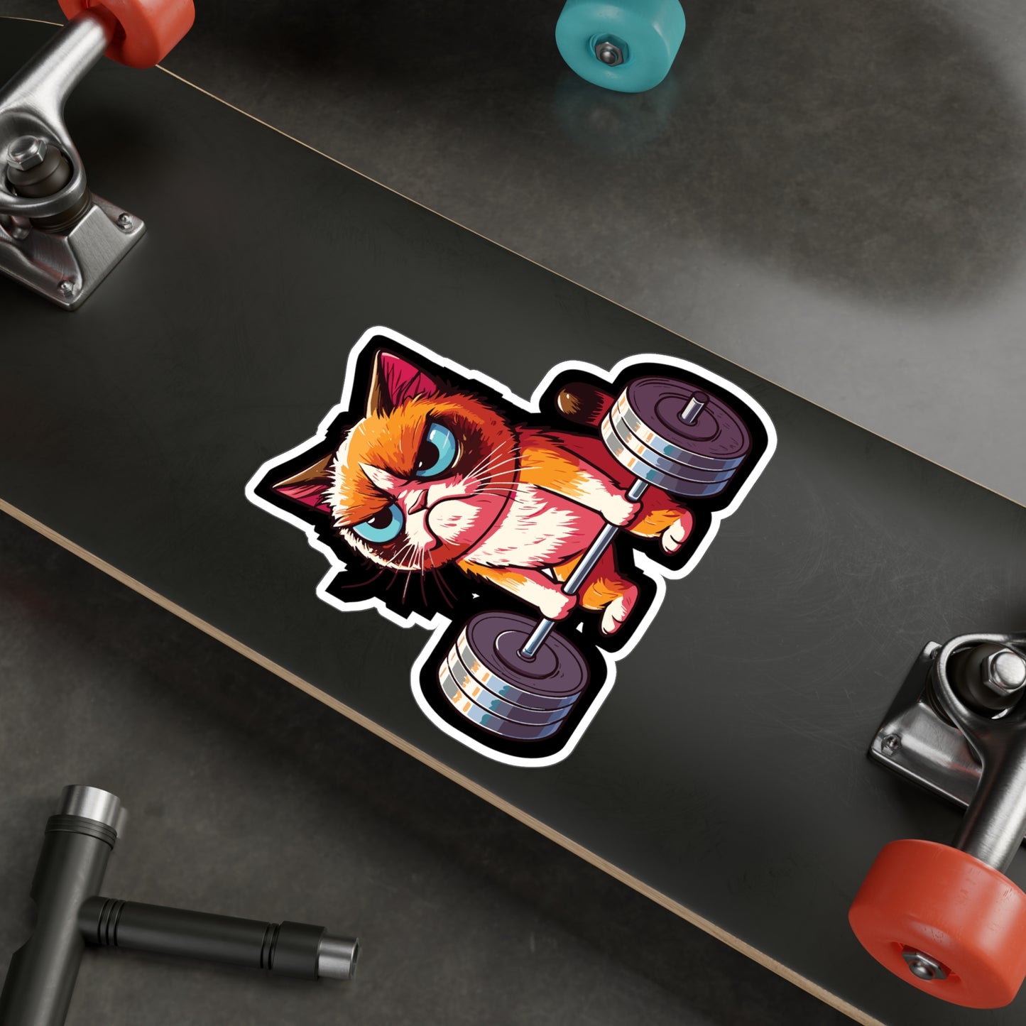 Deadlift Cat Bodybuilding - Weightlifting Sticker for Laptop Sticker. Water Bottle Sticker, Vinyl Muscles Decal - Weightlifting Gift