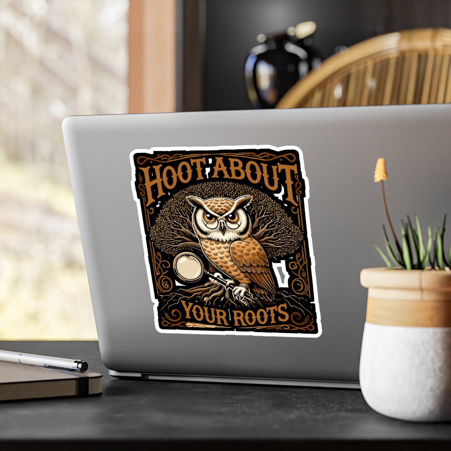 Hoot About Your Roots - Genealogy Sticker for Laptop Sticker. Water Bottle Sticker, Vinyl Family tree Decal - Genealogy Gift