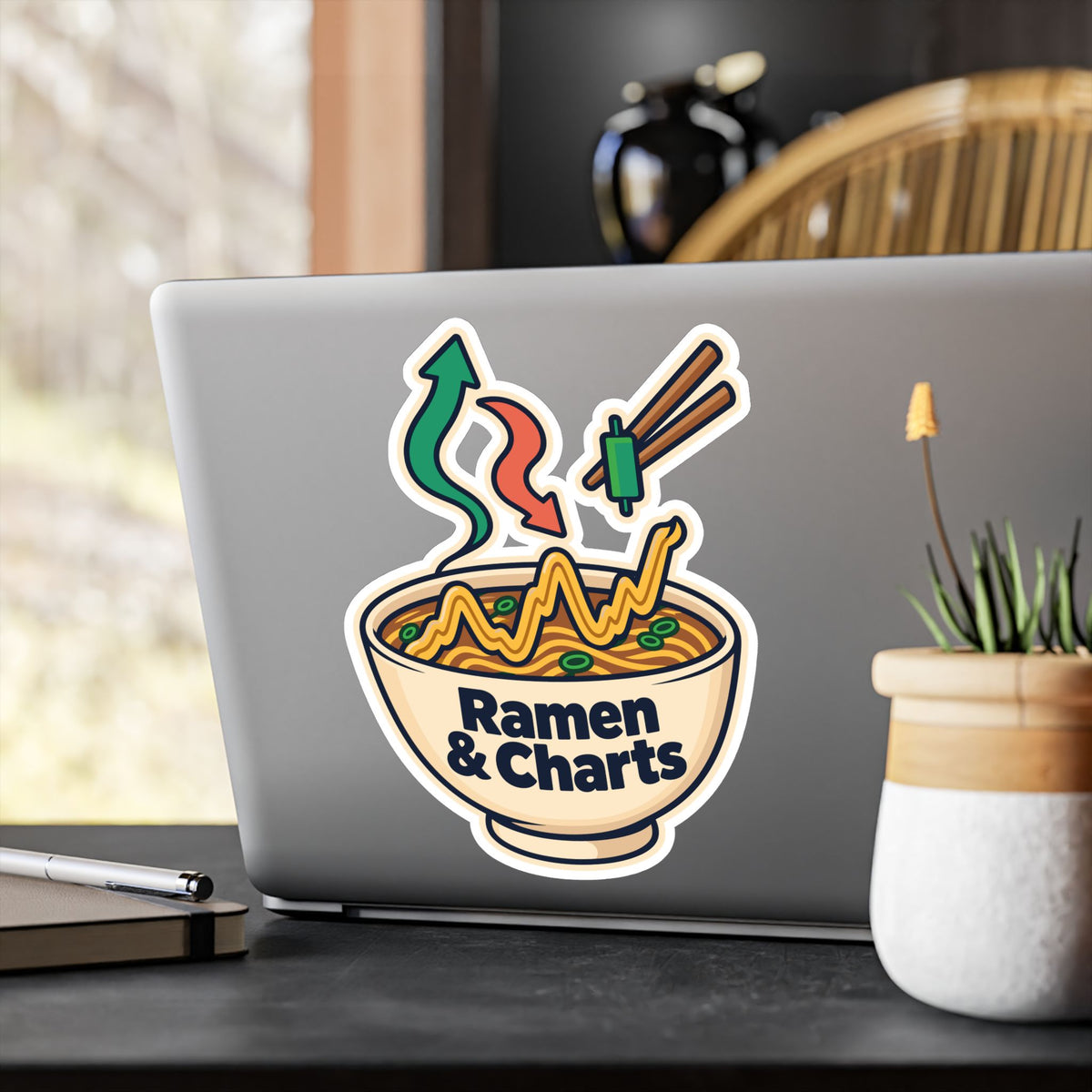 Day Trading Sticker - Ramen & Charts Design for the Stock Market and Forex Trader - Laptop and Water Bottle Decals