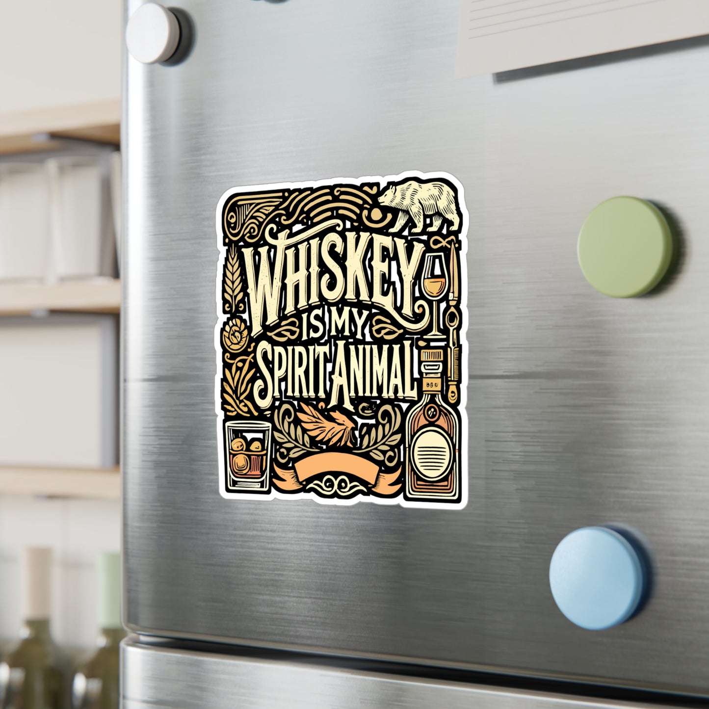 Whiskey Is My Spirit Animal – Vinyl Sticker for Laptop or Water Bottle | Brandy & Bourbon Lover Gift