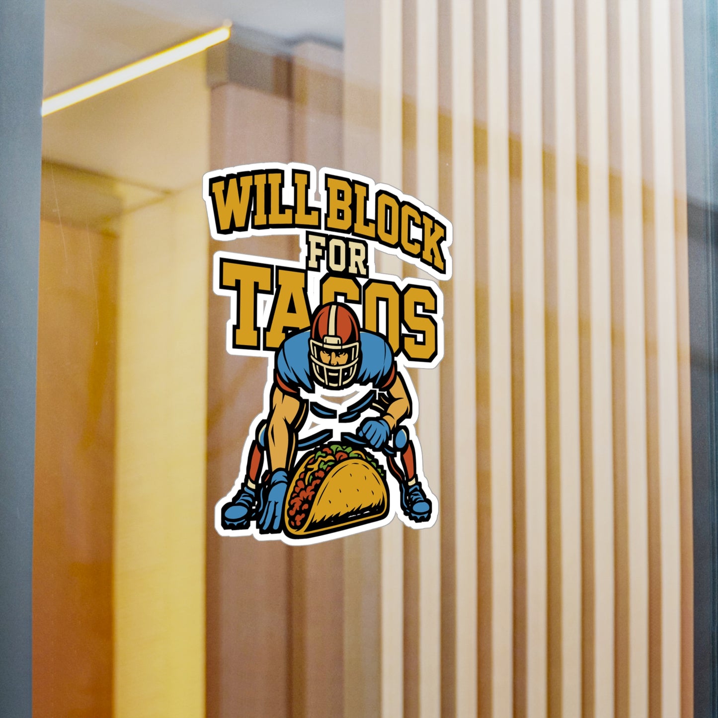 Will Block For Tacos – Funny Football Sticker for Laptop or Water Bottle | Vinyl Sports Decal & Taco Lover Gift