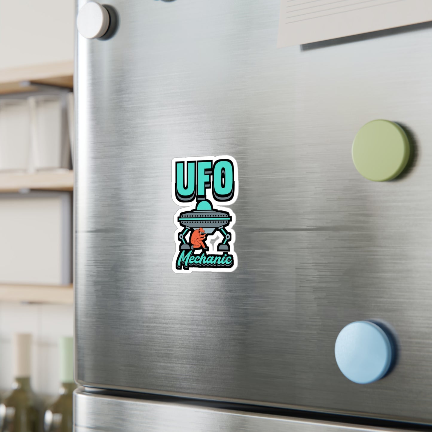 UFO Mechanic - Alien Sticker for Car Window Laptop Sticker. Water Bottle Sticker, Vinyl Space Decal, Area 51 Sticker - Alien Gift