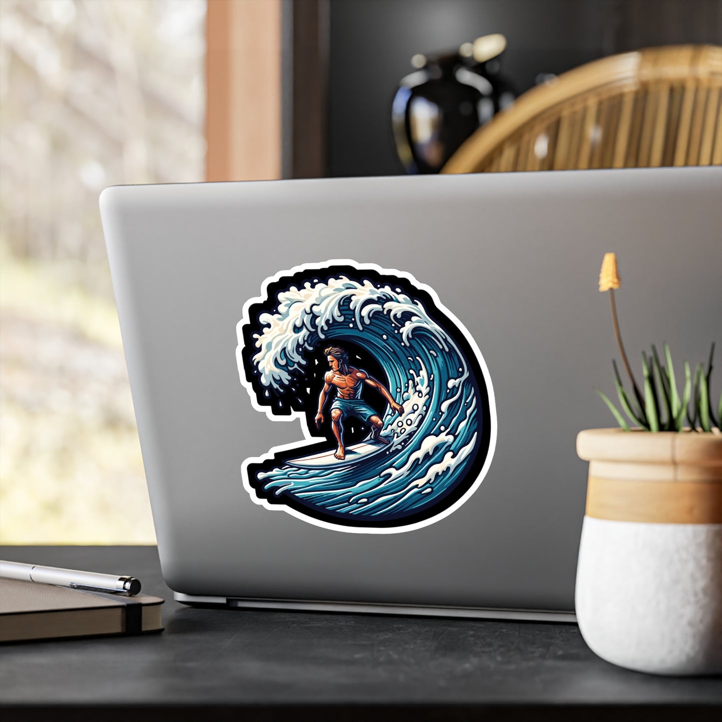 Surfboard Wave Surfer - Surfing Sticker for Laptop Sticker. Water Bottle Sticker, Vinyl Surf Decal - Surfing Gift