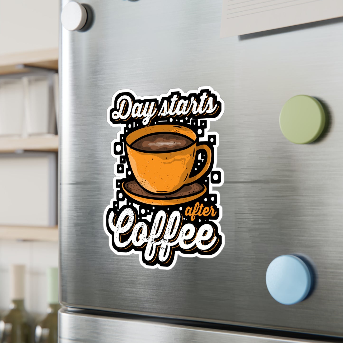 Day starts after Coffee - Coffee Sticker for Laptop Sticker. Water Bottle Sticker, Vinyl Cappuccino Decal - Coffee Gift