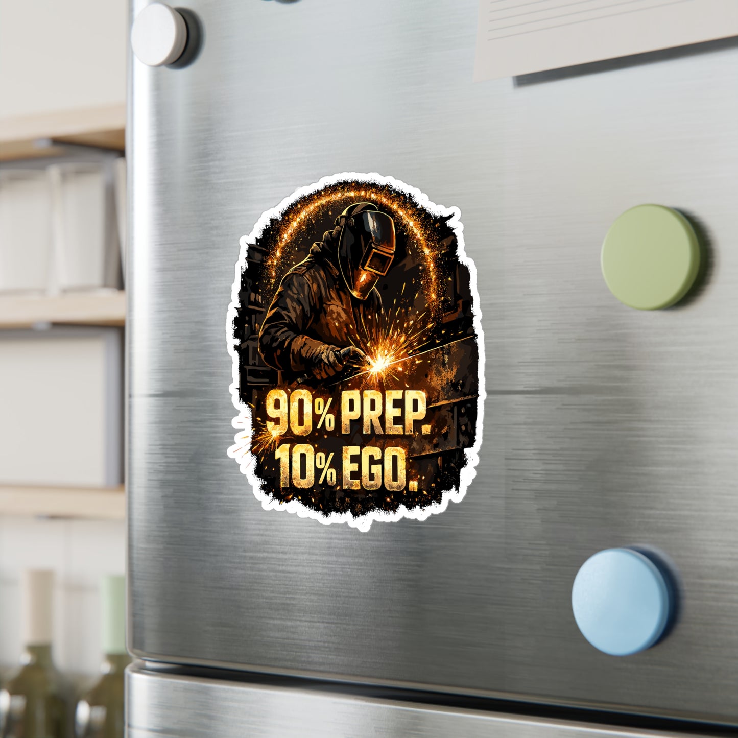 Welder Sticker "90% Prep. 10% Ego." Welding Fabricator Humor Waterproof Vinyl Decals for Laptop & Water Bottle