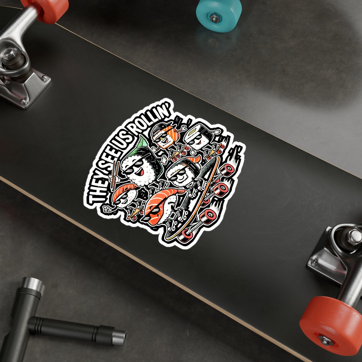 They See Us Rollin' – Sushi Vinyl Decal for Car Window, Laptop & Water Bottle | Kawaii Sushi Gift
