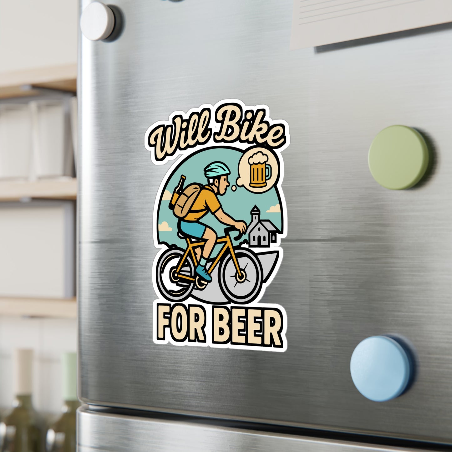 Will Bike for Beer – MTB Sticker for Car, Laptop, Water Bottle & Mountain Biker Gifts