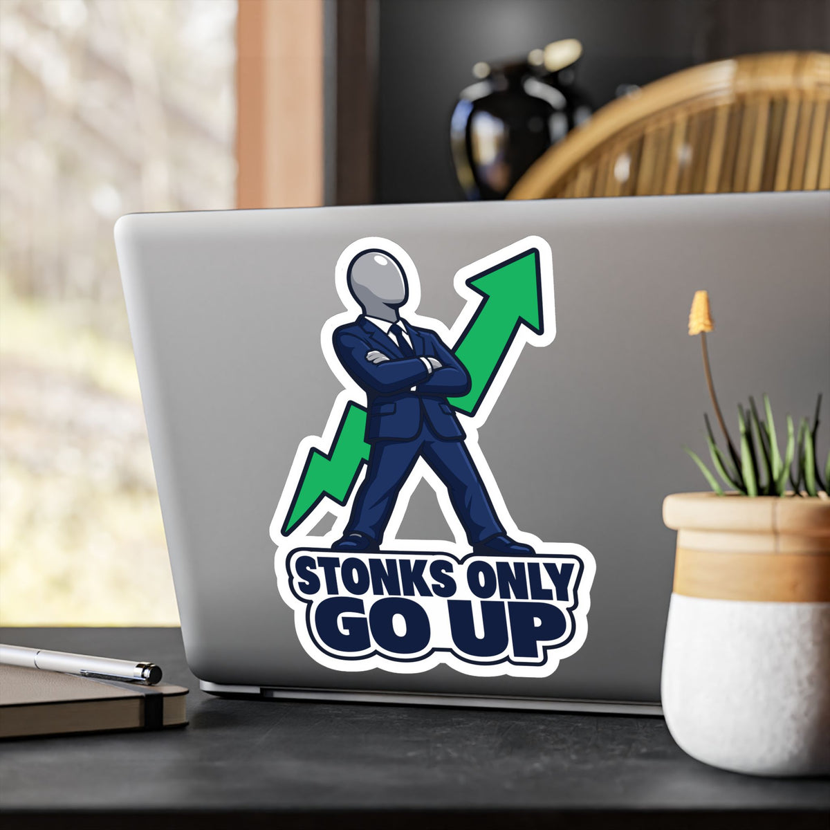 Day Trading Sticker - Stonks Only Go Up Decals for Stock Market Traders and Forex Fans, Laptop or Water Bottle Decor