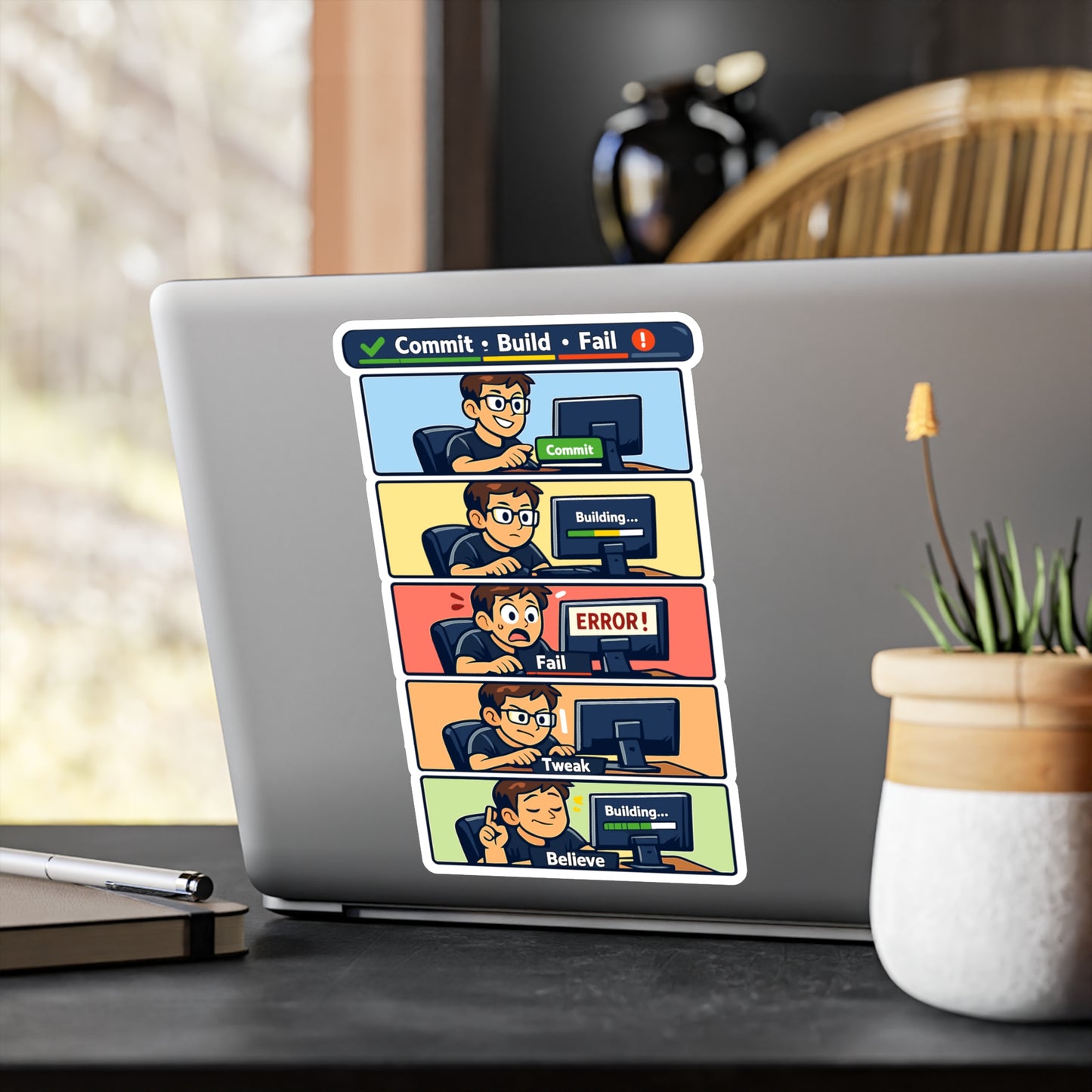 Coding Sticker Commit Build Fail Funny Programmer Design, Waterproof Vinyl sticker decals for Laptop or Water Bottle