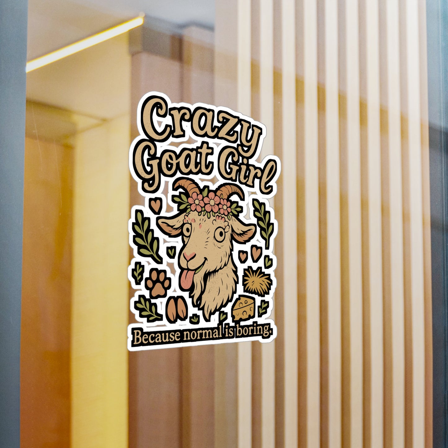 Crazy Goat Girl - Goat Sticker for Laptop, Water Bottle - Gift for Goat Lovers, Women, Girls