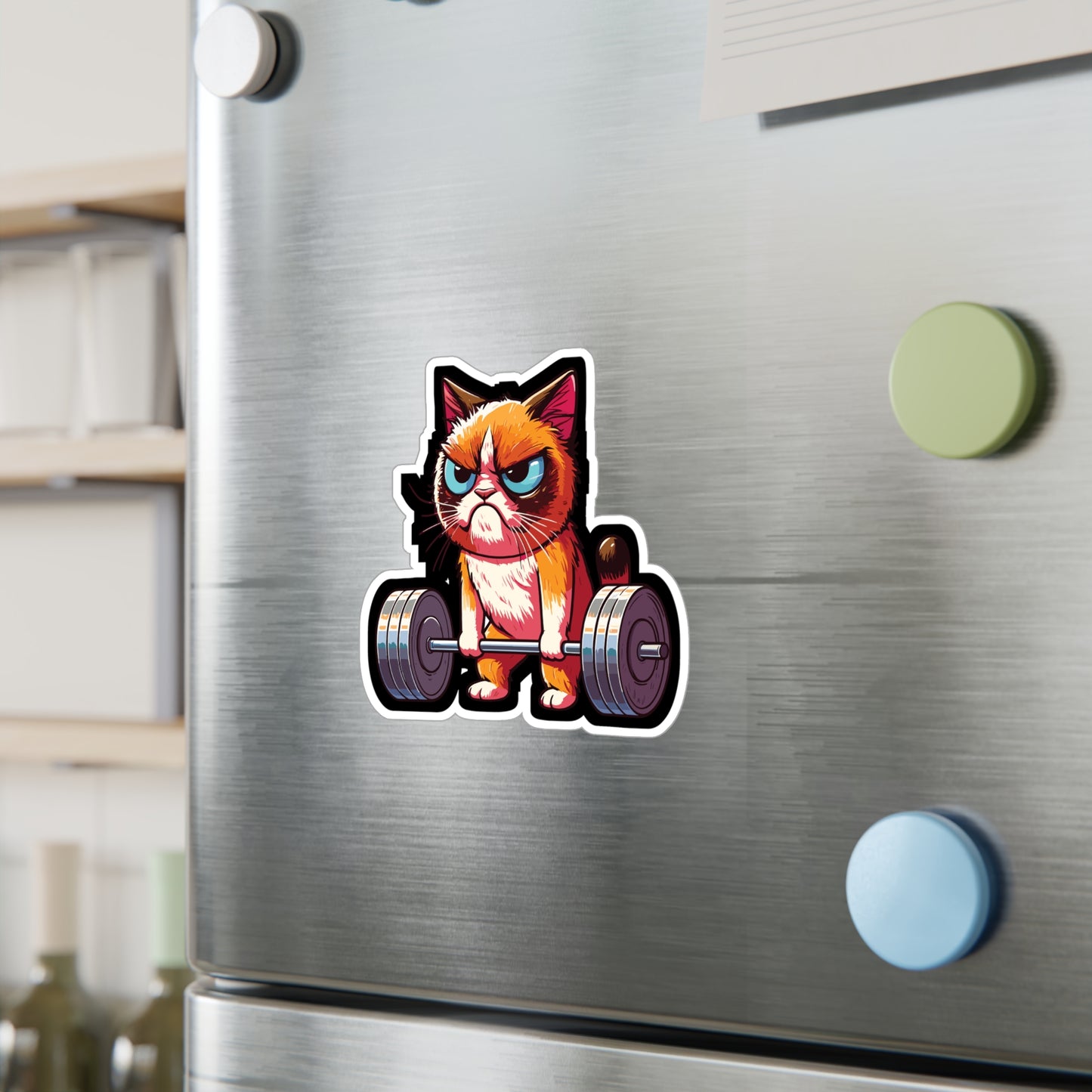 Deadlift Cat Bodybuilding - Weightlifting Sticker for Laptop Sticker. Water Bottle Sticker, Vinyl Muscles Decal - Weightlifting Gift